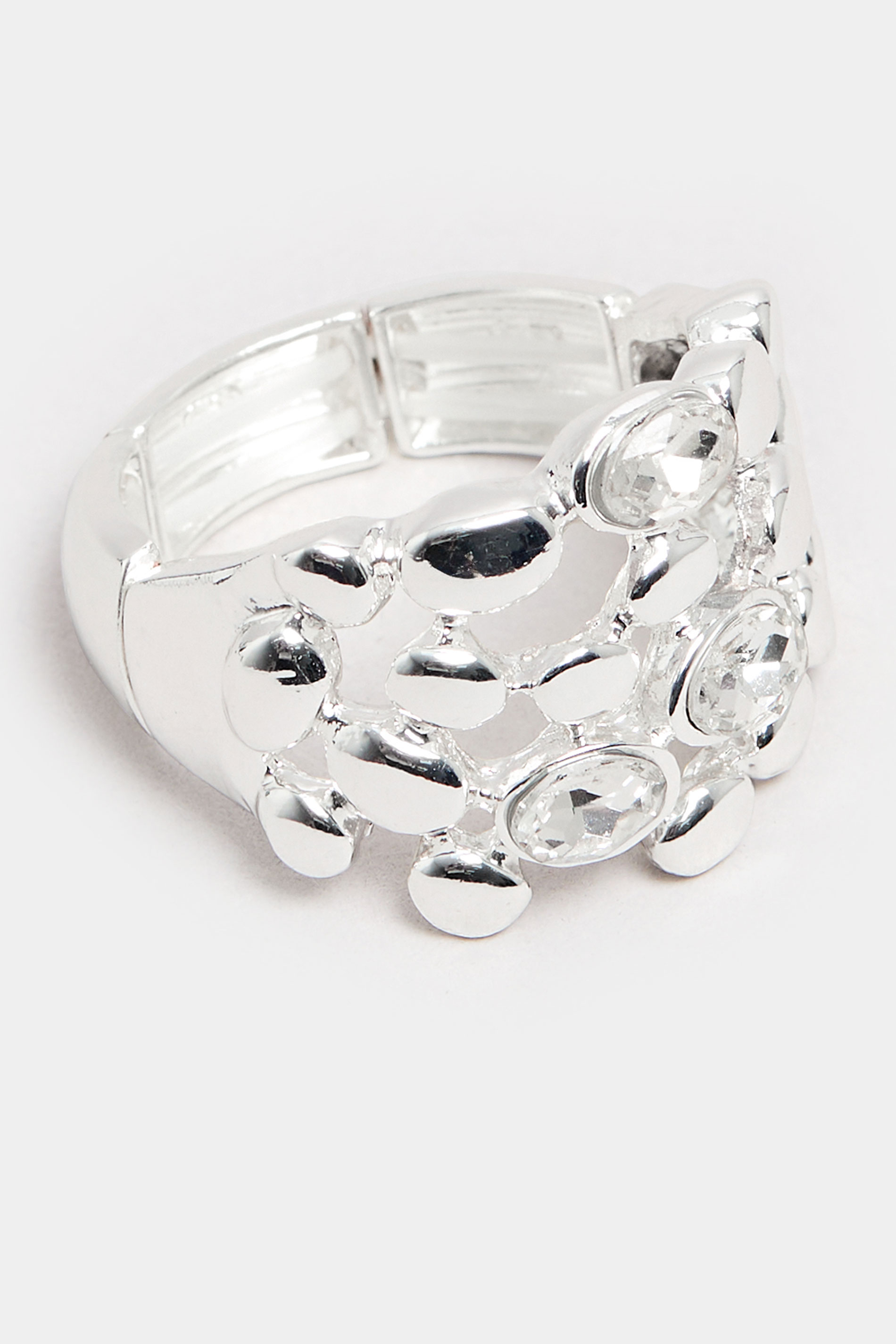 Silver Tone Diamante Bubble Stretch Ring | Yours Clothing 3