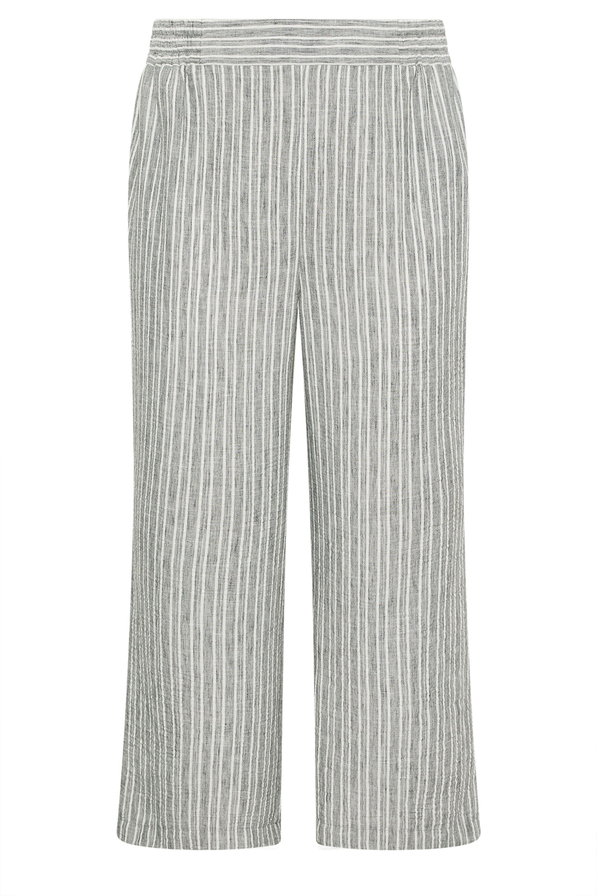 YOURS Plus Size Grey Stripe Linen Look Trousers | Yours Clothing 5