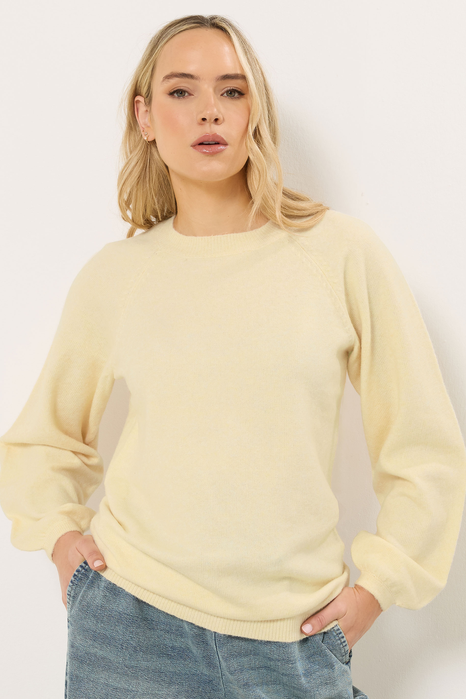 LTS Tall Butter Yellow Knit Balloon Sleeve Jumper | Long Tall Sally 3