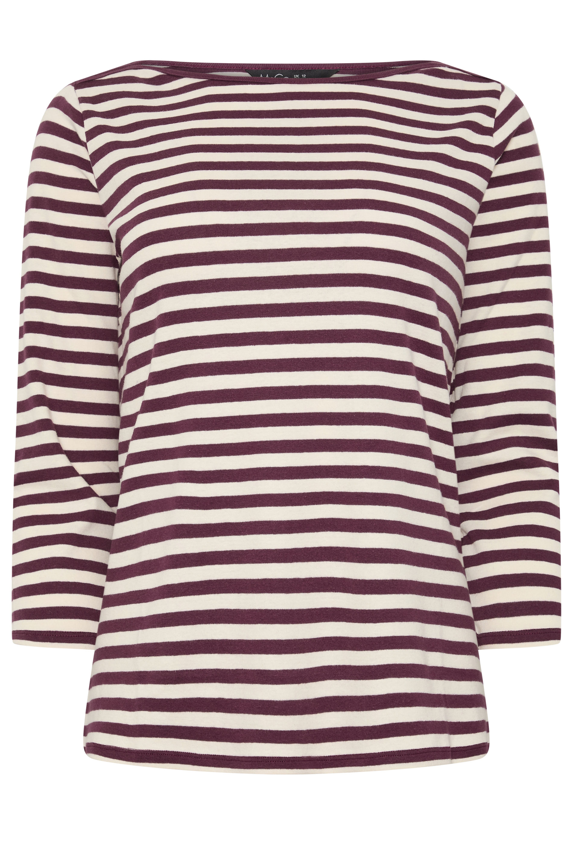 M&Co Berry Purple Stripe Slash Neck Cotton Top | M&Co 5