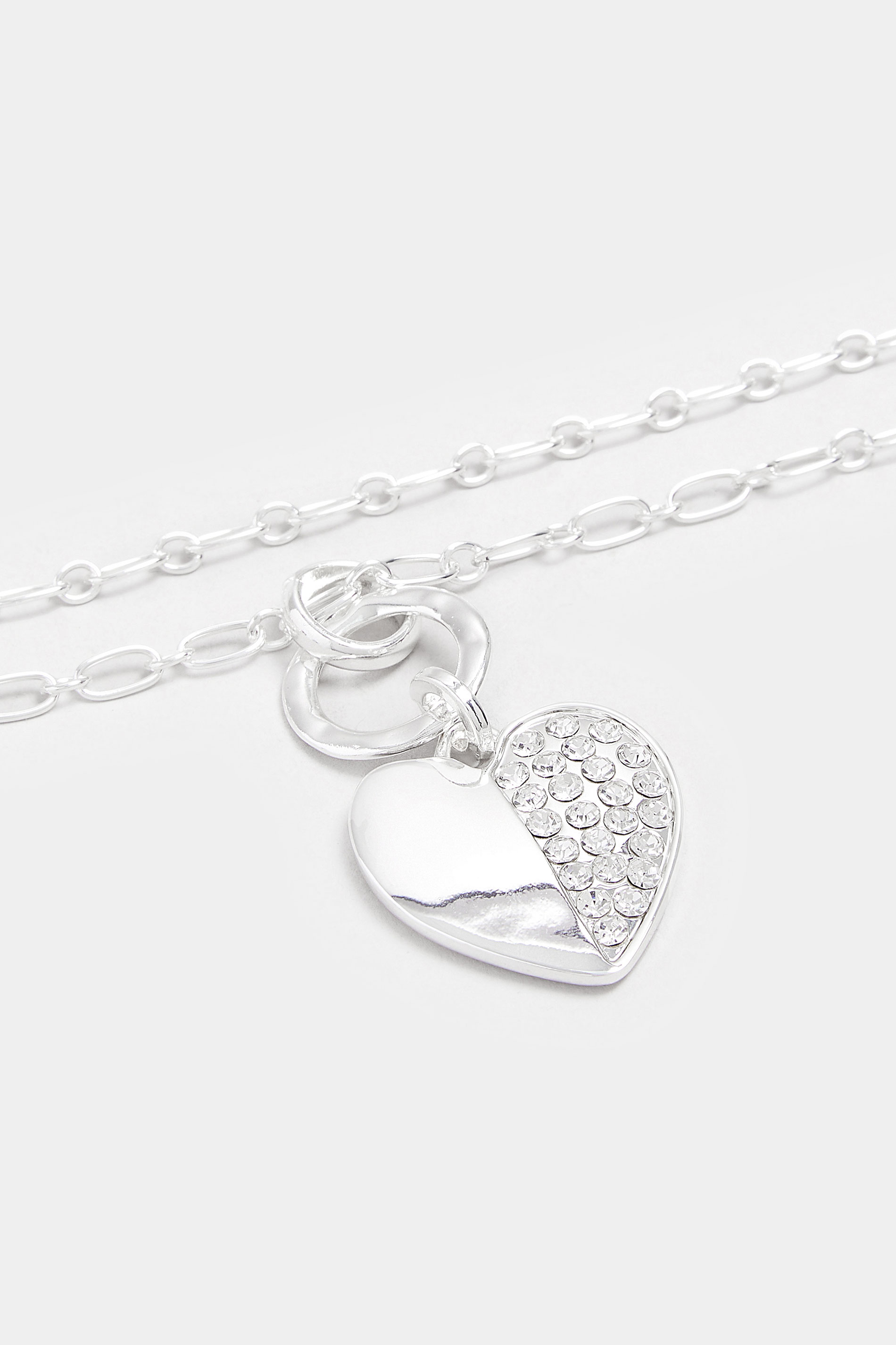 Silver Tone Diamante Chain Heart Necklace | Yours Clothing 2