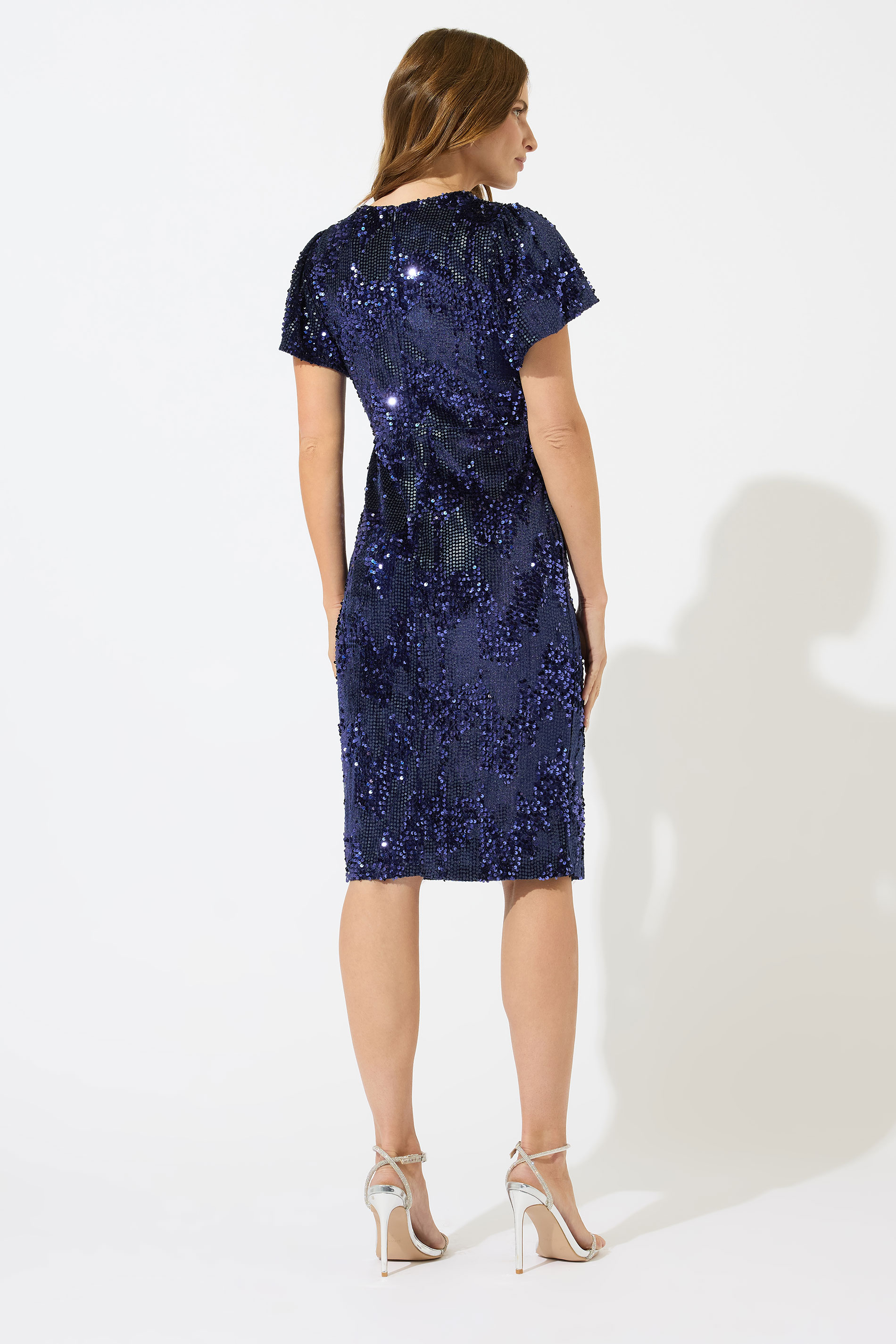 M&Co Blue Mixed Sequin Wrap Midi Dress | M&Co 4