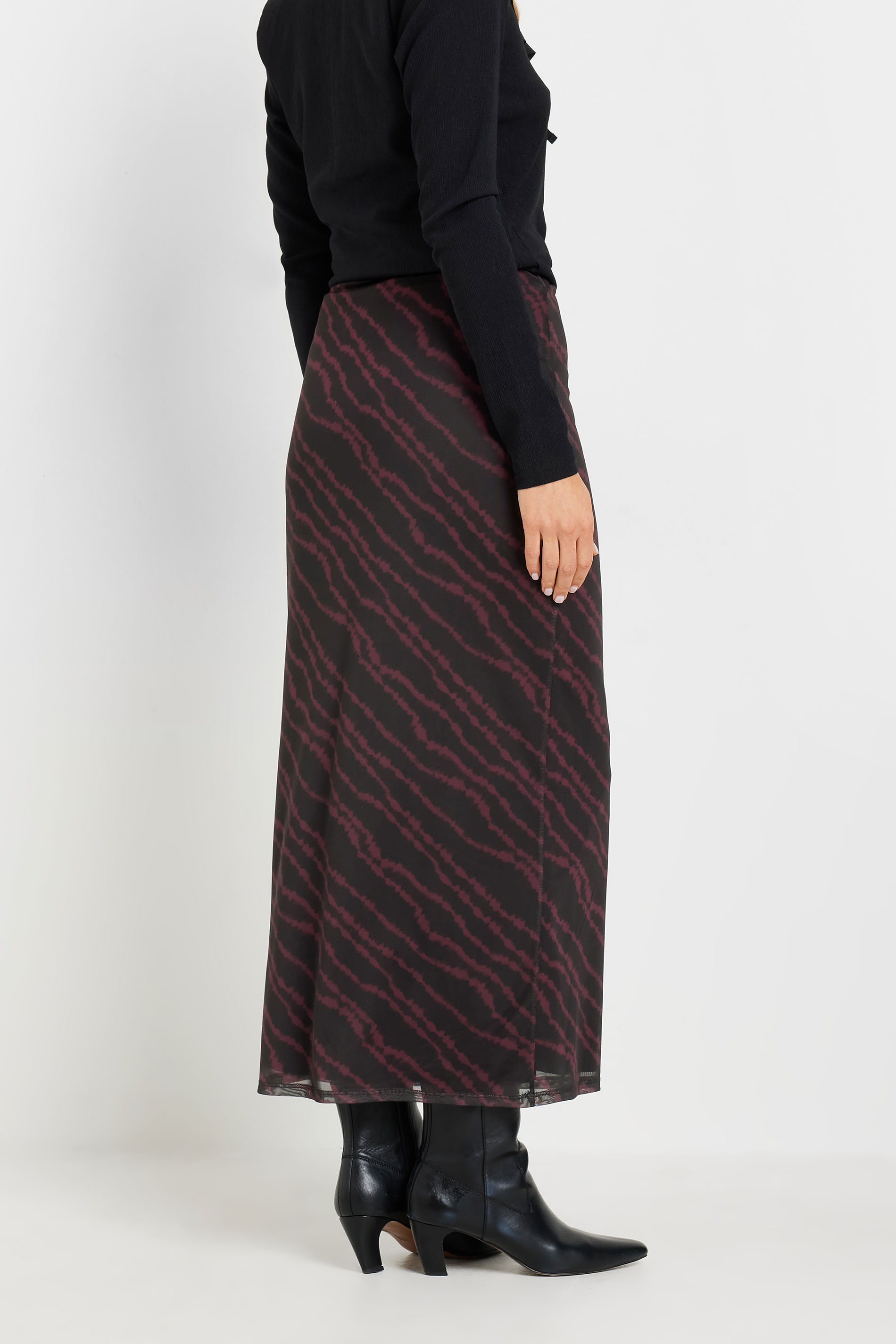 LTS Tall Burgundy Red Mesh Abstract Maxi Skirt | Long Tall Sally 2