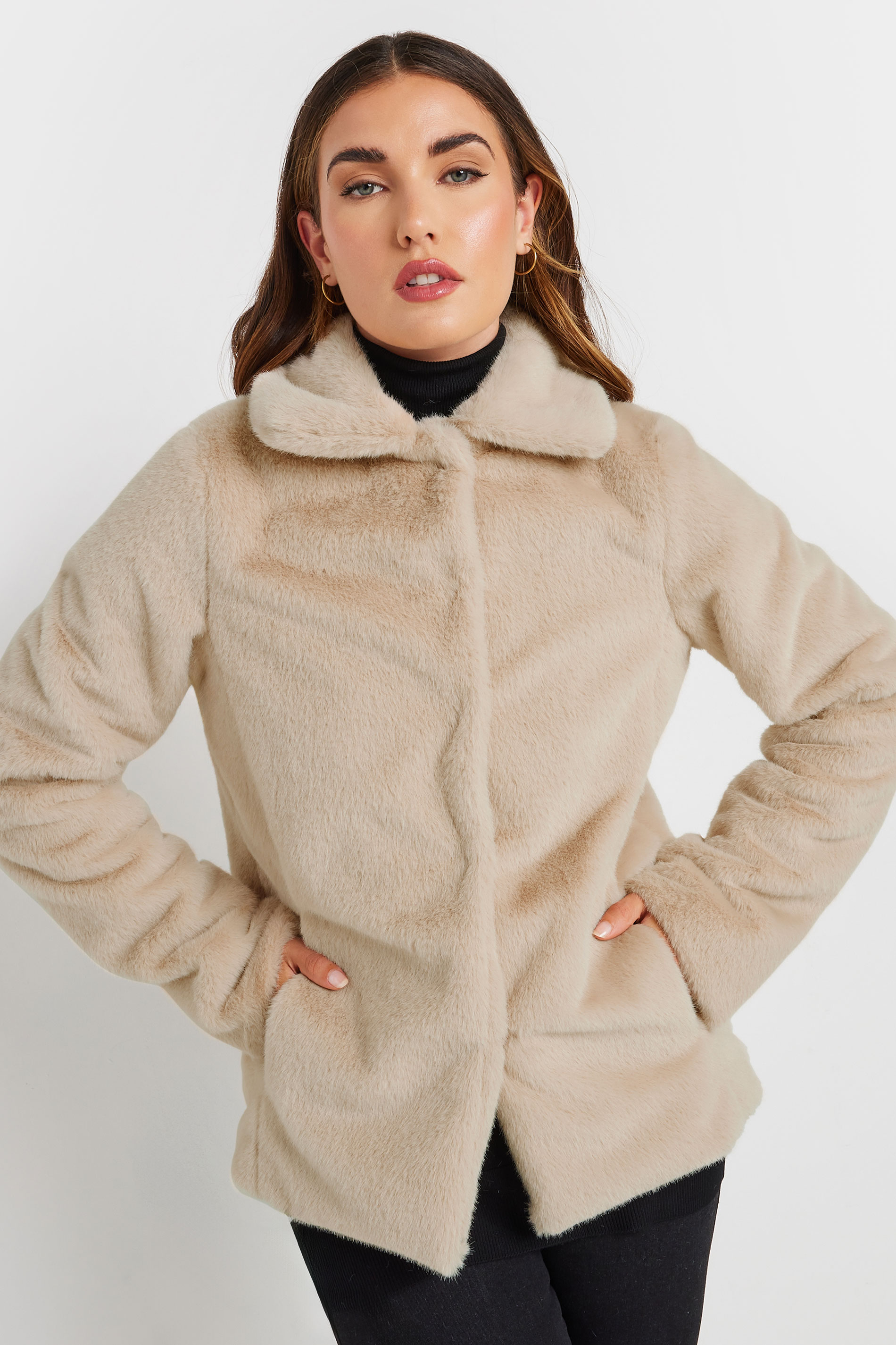 LTS Tall Beige Brown Faux Fur Coat | Long Tall Sally 1