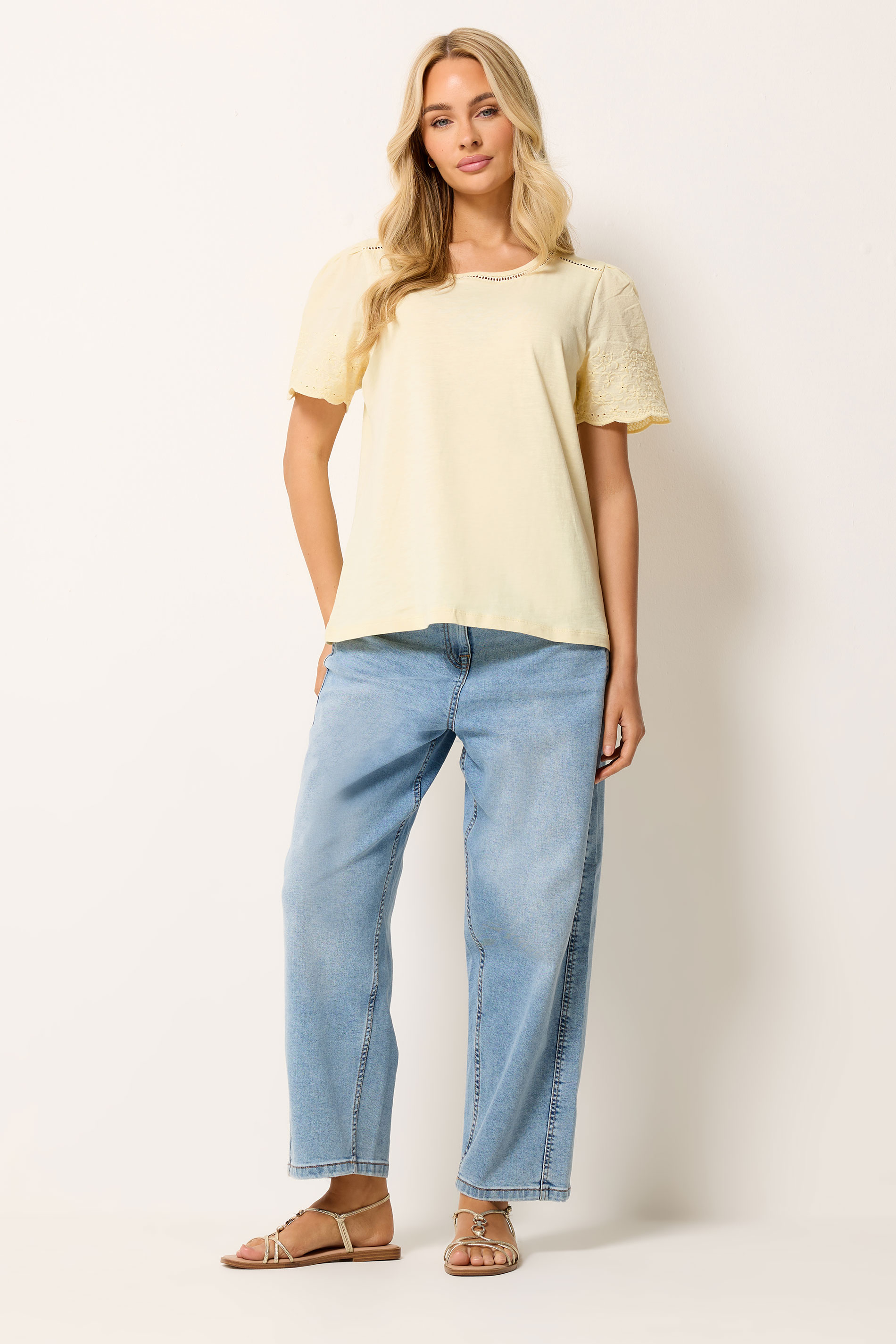 M&Co Yellow Embroidered Sleeve Cotton T-Shirt | M&Co 1