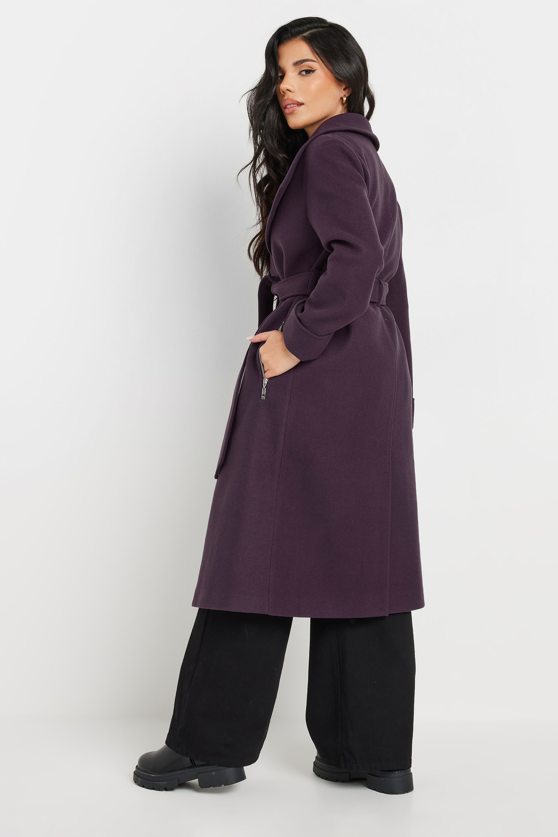 PixieGirl Petite Women's Purple Belted Wrap Coat | PixieGirl 2