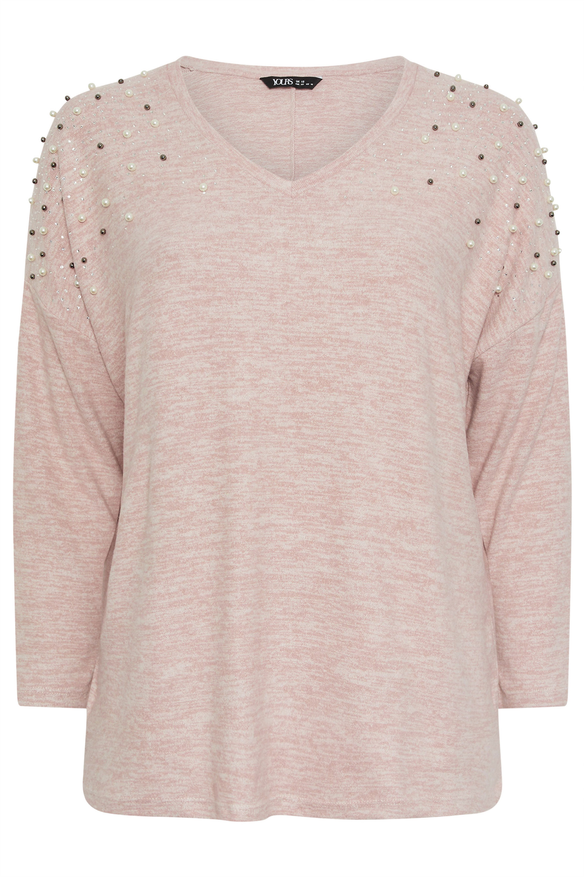YOURS Plus Size Pink Pearl Embellished Soft Touch Jumper | Yours Clothing 5