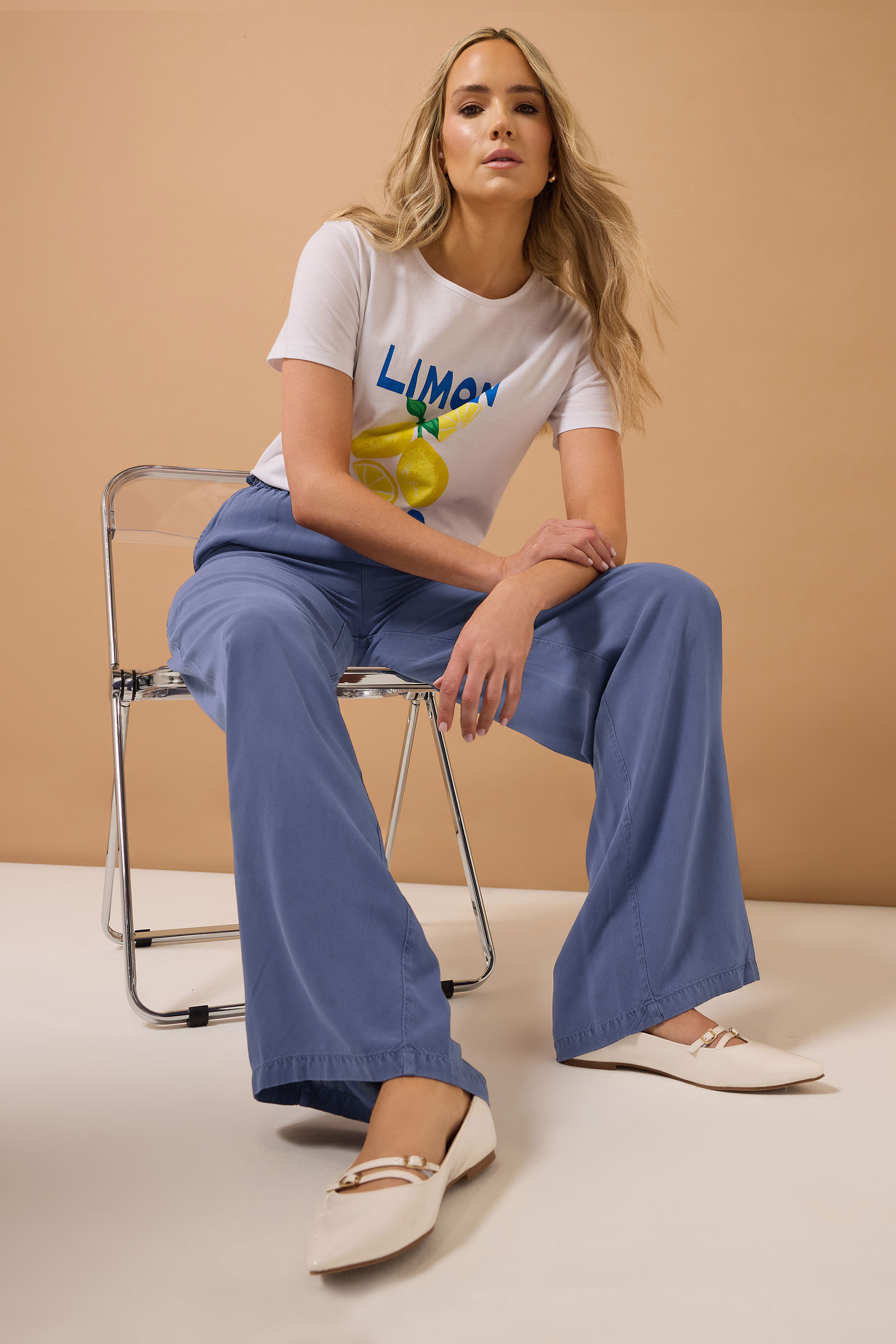 LTS Tall Blue Acid Wash Wide Leg Trousers | Long Tall Sally 1