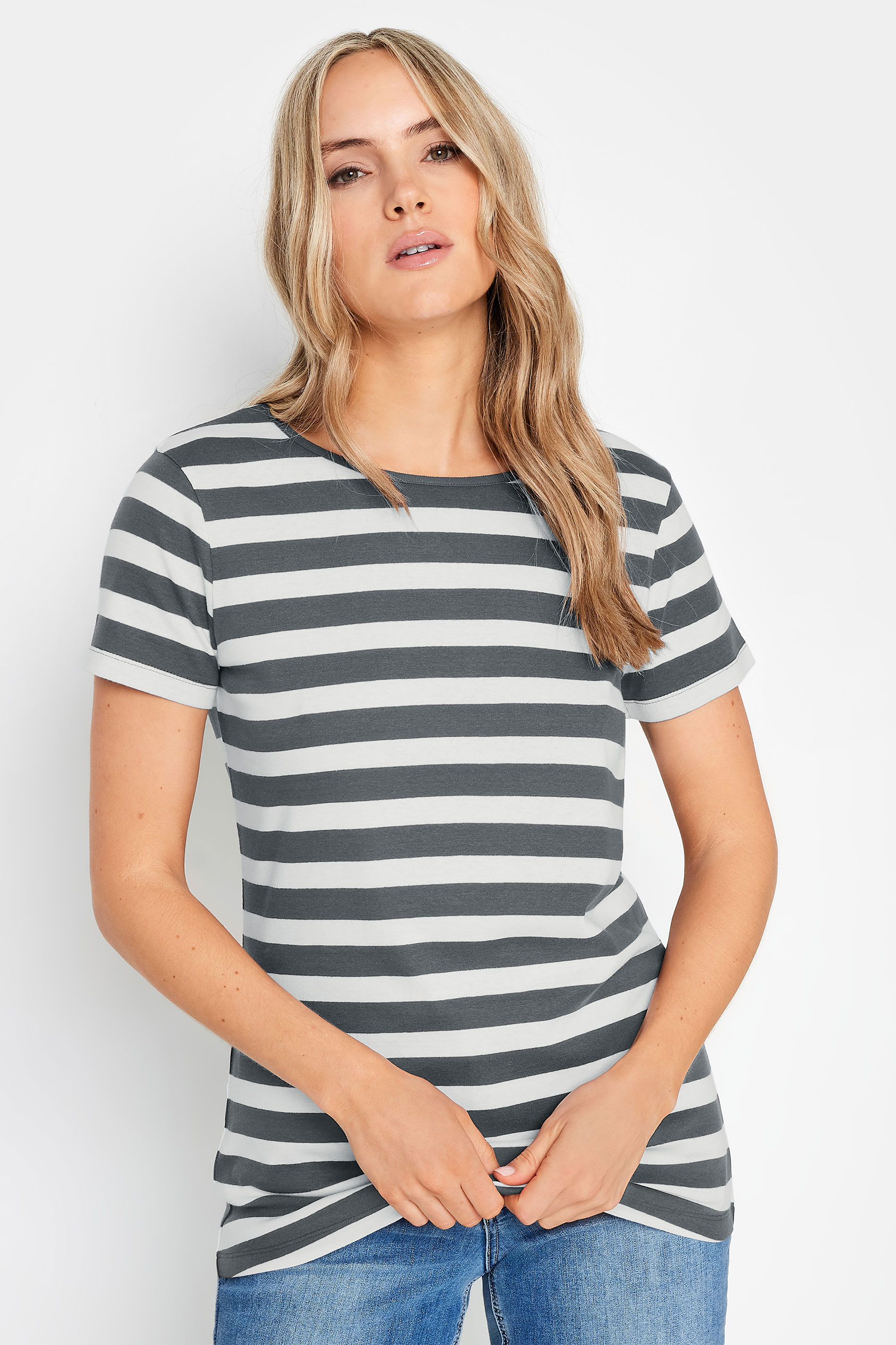 LTS Tall 2 PACK Green & Grey Stripe Cotton T-Shirt | Long Tall Sally 2