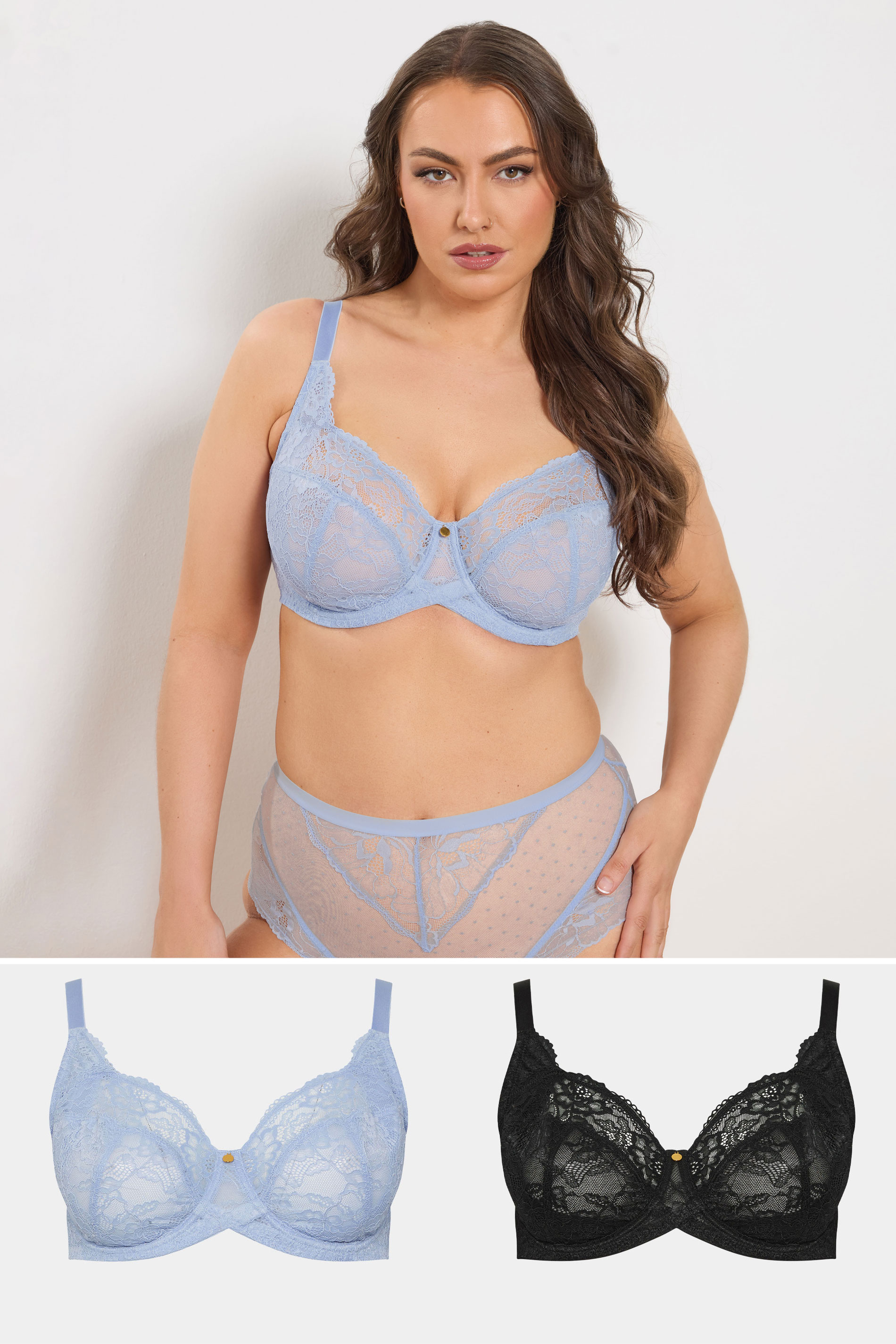 YOURSET 2 PACK Plus Size Blue Non-Padded Underwired Bras | Yours Clothing 1