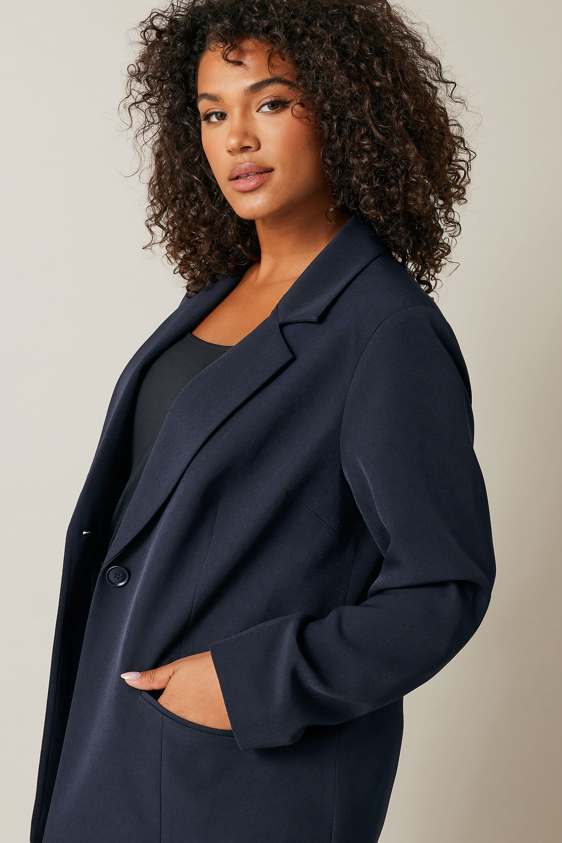 EVANS Plus Size Navy Blue Single Breasted Blazer | Evans 4