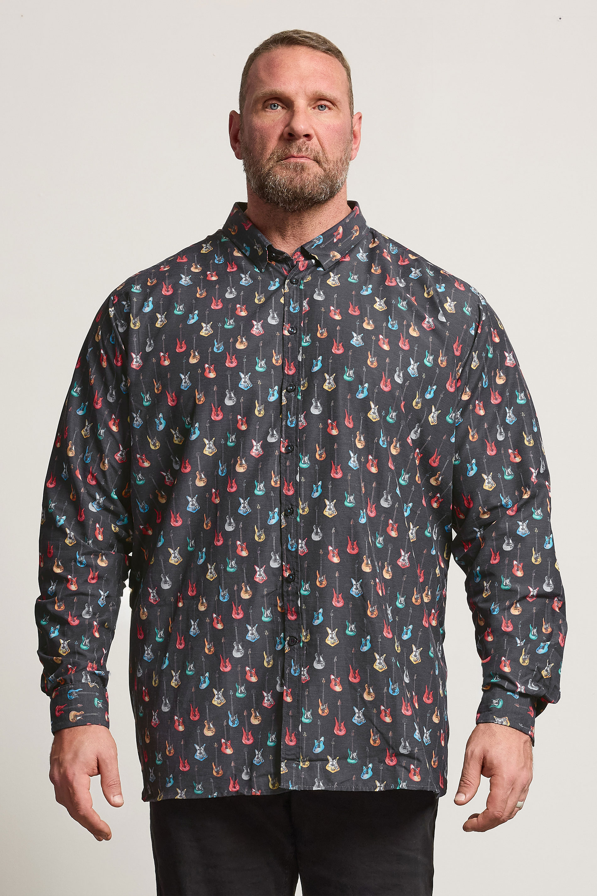 D555 Big & Tall Navy Blue Guitar Print Shirt | BadRhino 3