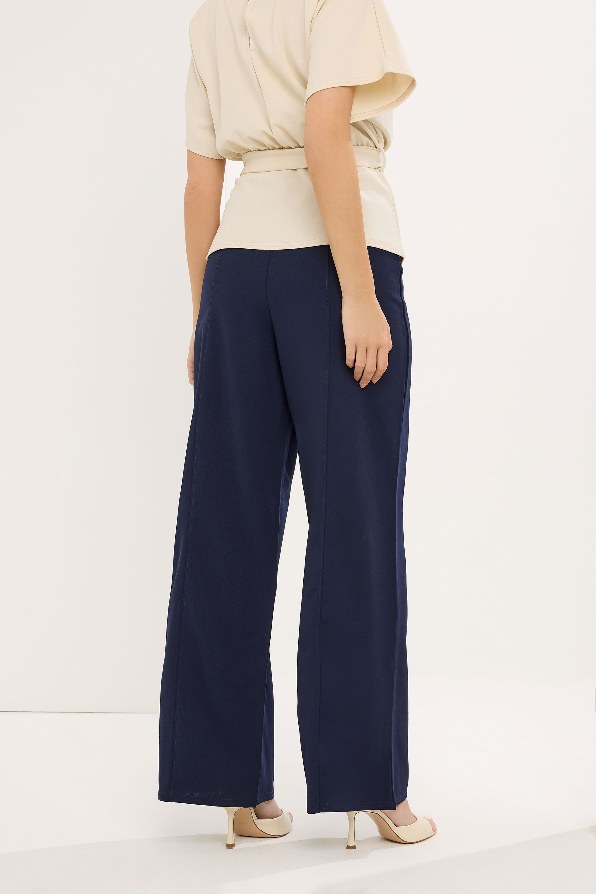 STAR Navy Blue Seam Detail Wide Leg Trousers | StarByJM 2