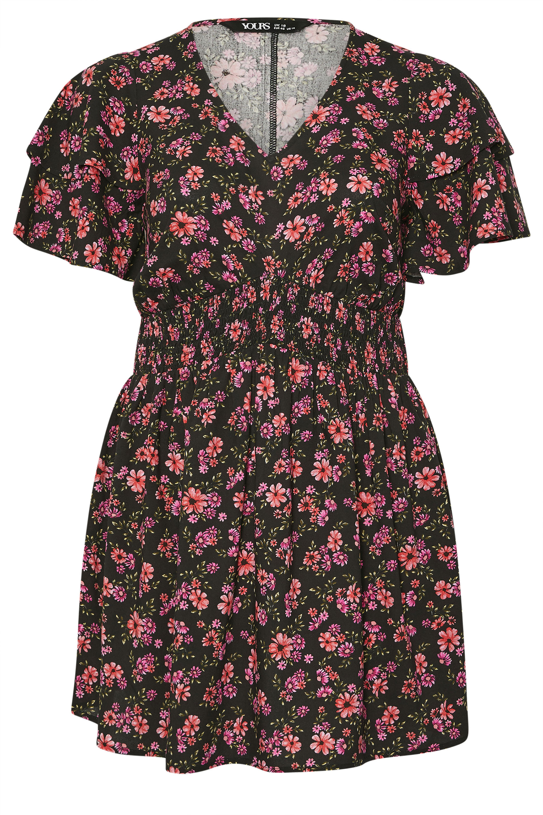 YOURS Plus Size Pink Floral Print Flutter Sleeve Top | Yours Clothing 5
