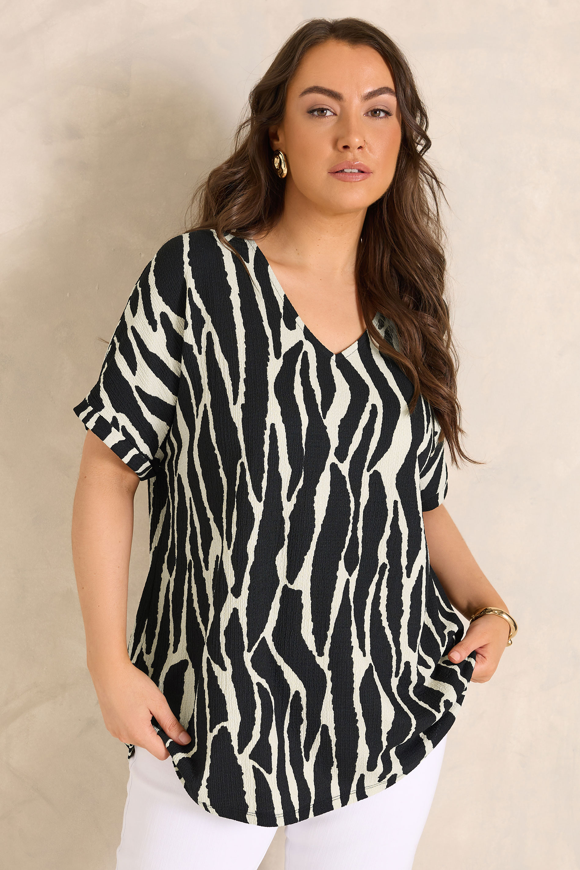EVANS Plus Size Black Zebra Print V-Neck Top | Evans 1