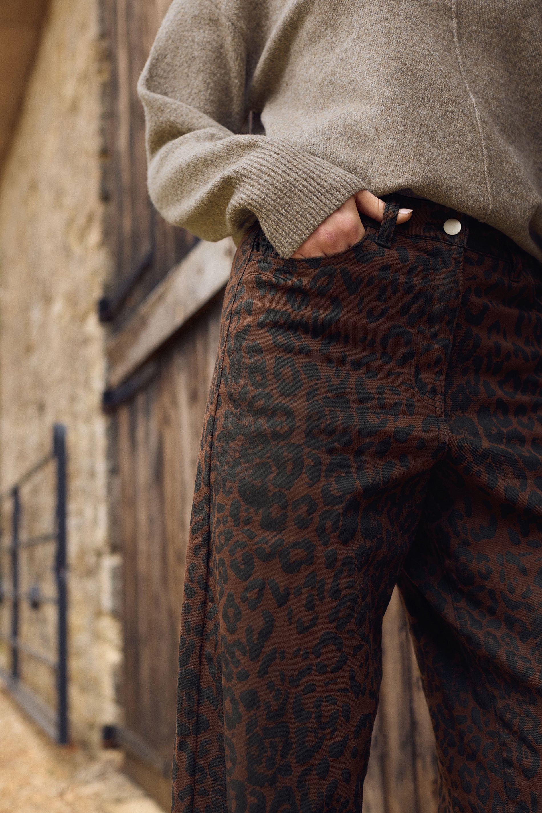 LTS Tall Chocolate Brown Leopard Print Wide Leg Jeans | Long Tall Sally 1