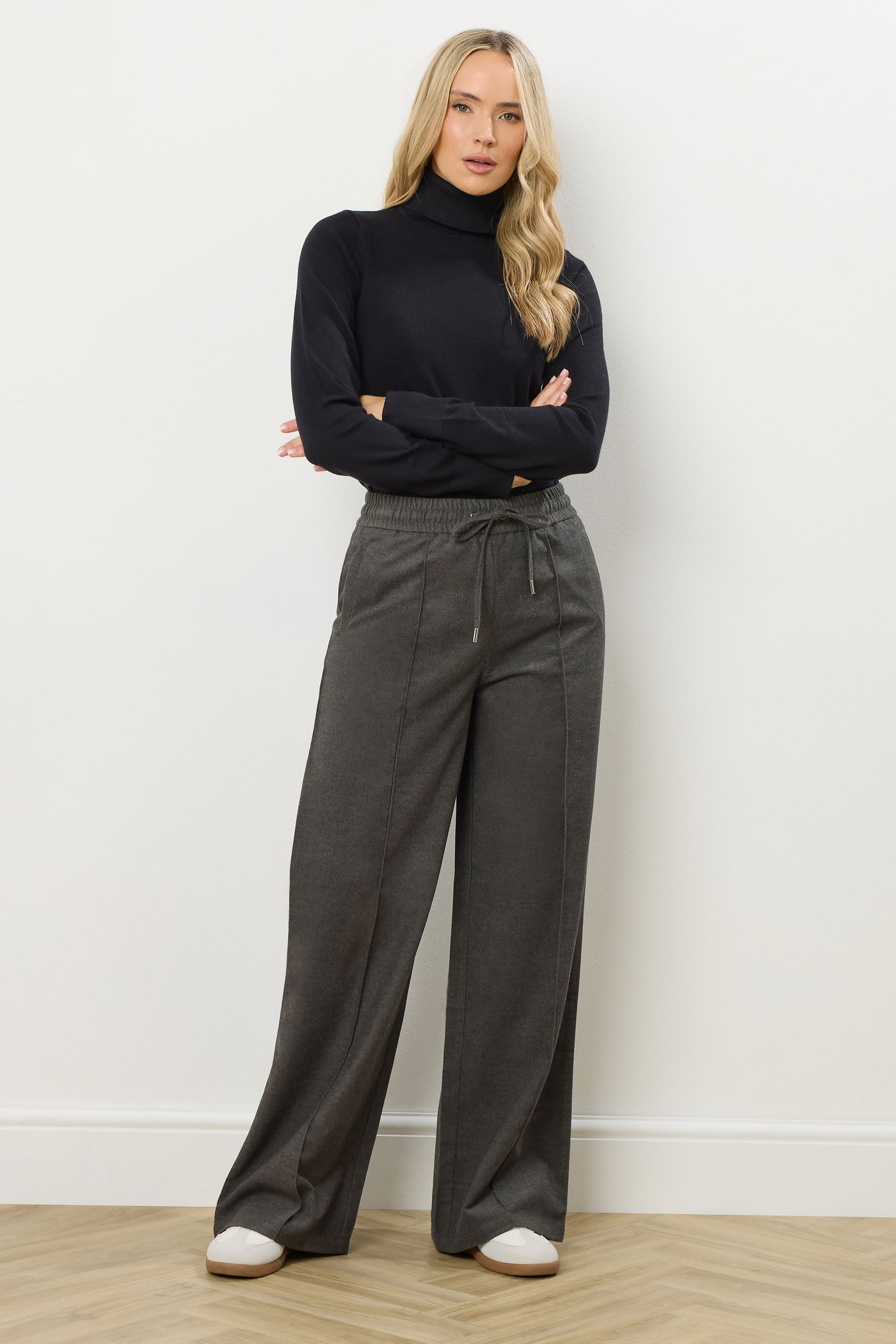 LTS Tall Grey Brushed Wide Leg Trousers | Long Tall Sally 1