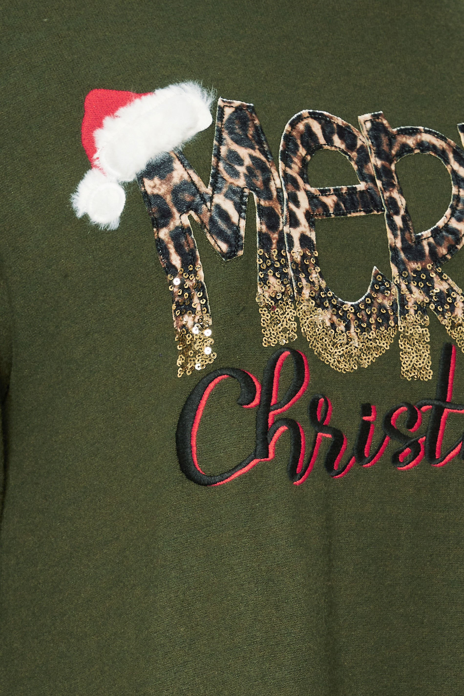 YOURS Plus Size Khaki Green 'Merry Christmas' Sequin Embellished Sweatshirt | Yours Clothing  6
