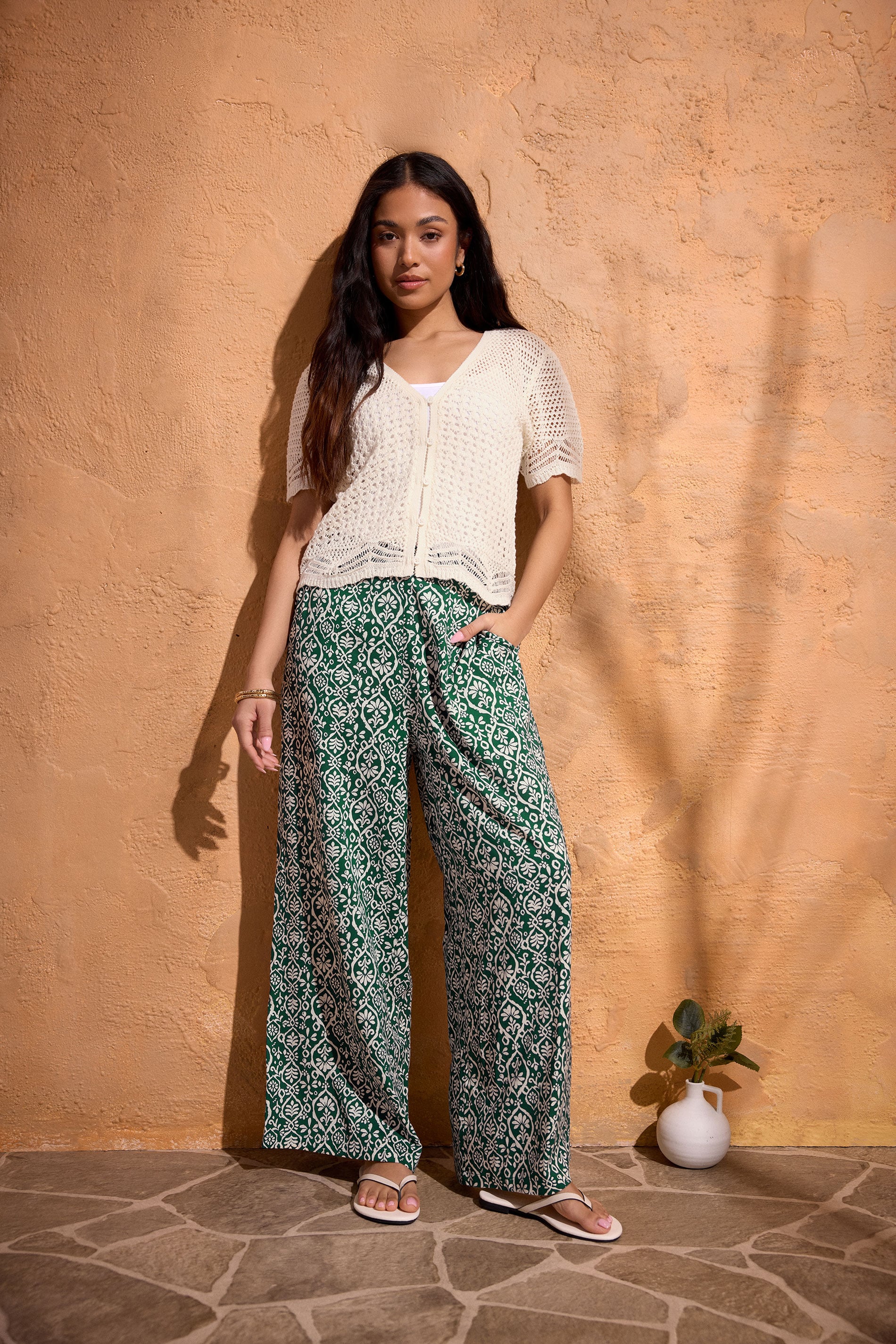 M&Co Green Abstract Print Wide Leg Trousers | M&Co 3