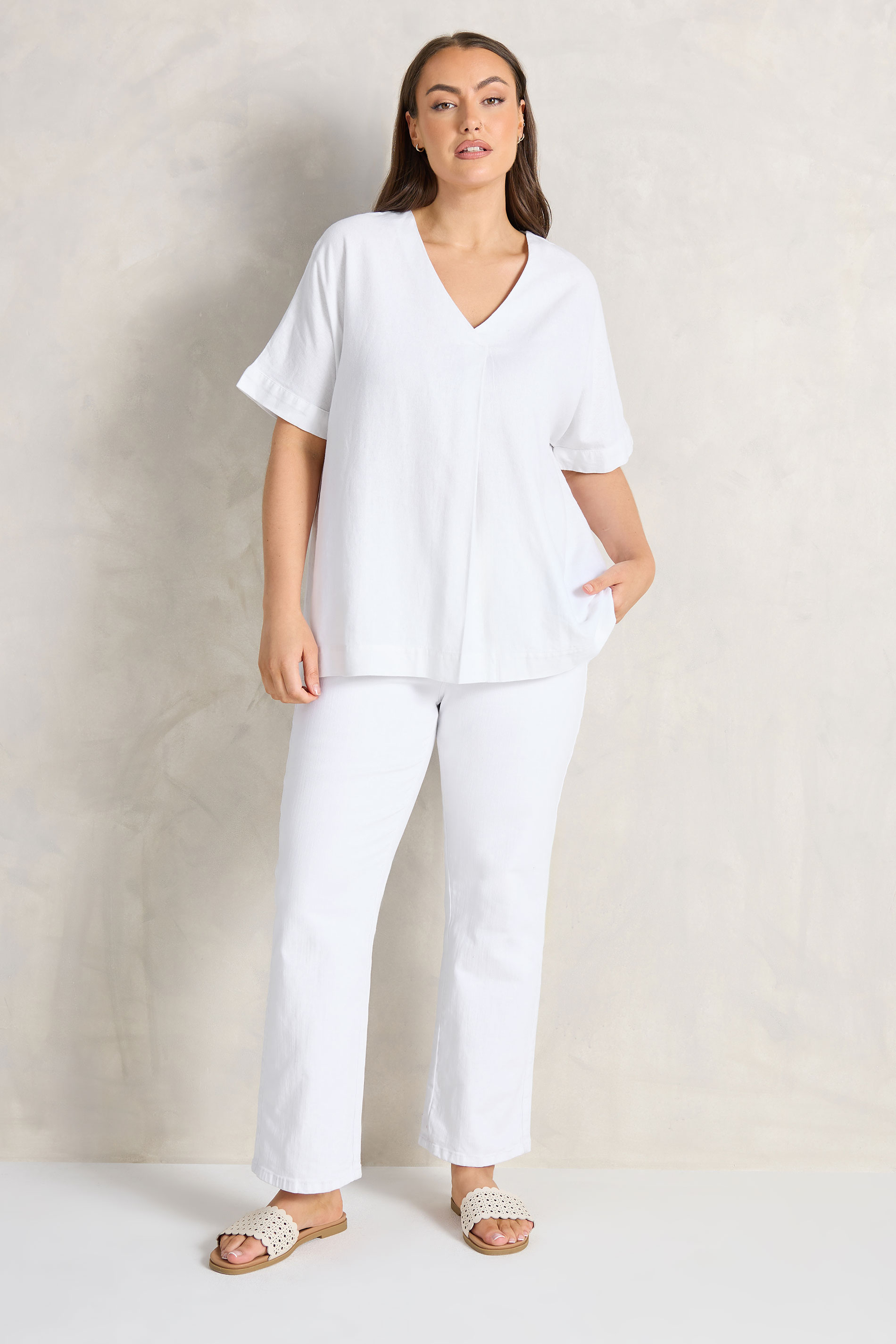EVANS Plus Size White Premium Linen Front Pleat Top | Evans  2