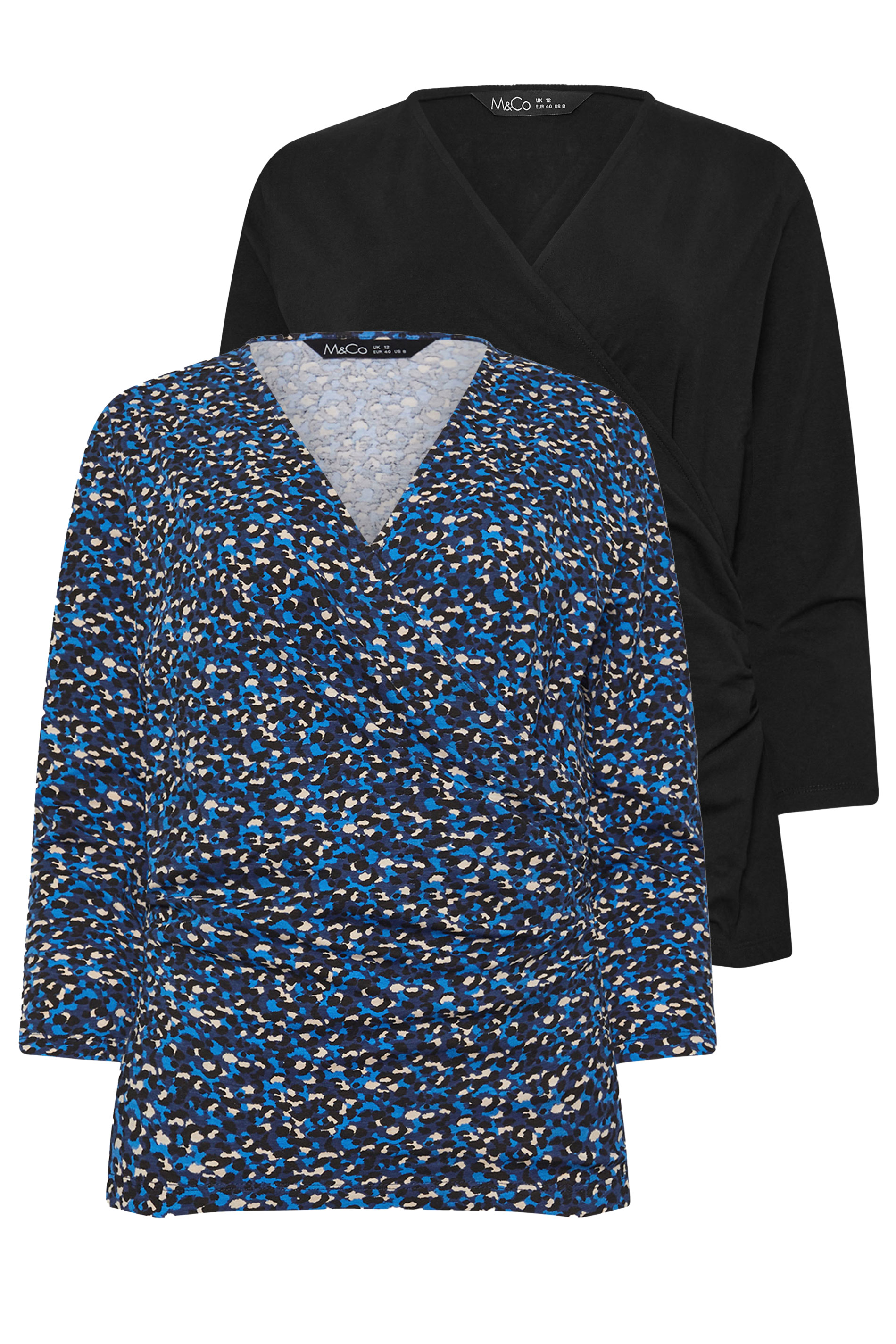 M&Co 2 PACK Blue & Black Animal Print Wrap Tops | M&Co 7