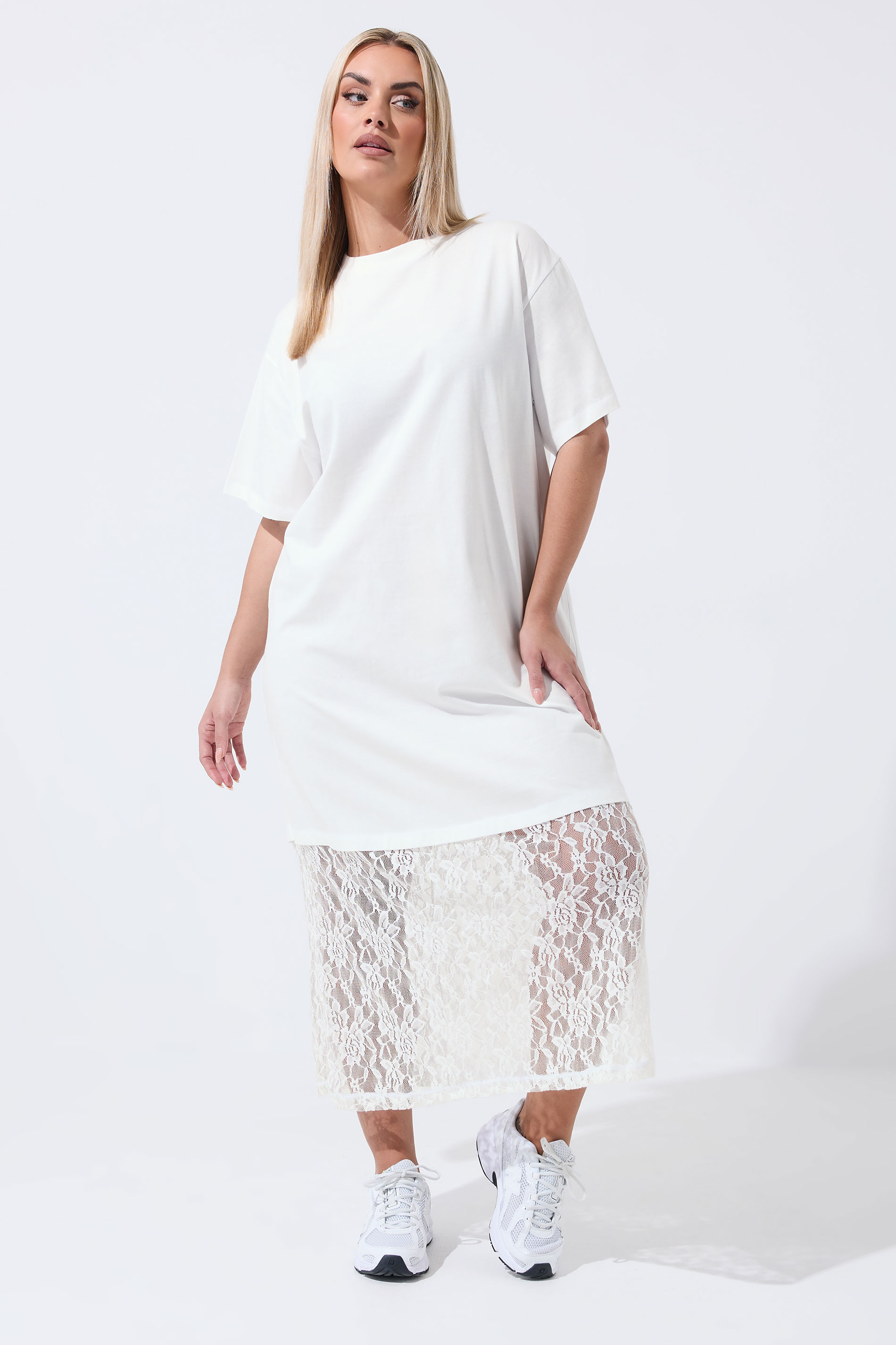 LIMITED COLLECTION Plus Size White Lace Trim Dress | Yours Clothing 3