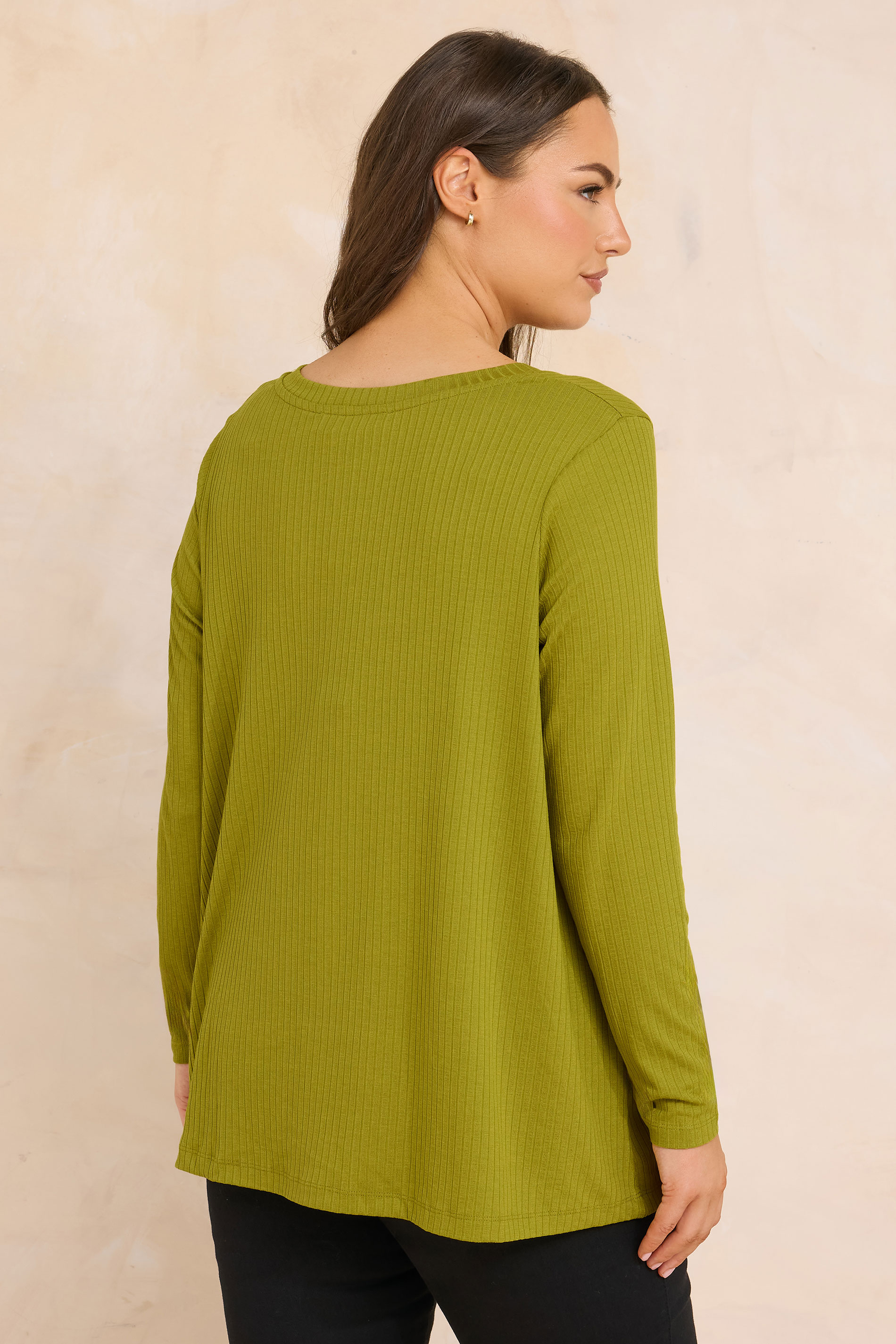 EVANS Plus Size Chartreuse Green Premium Ribbed Modal Blend Swing Top | Evans  2