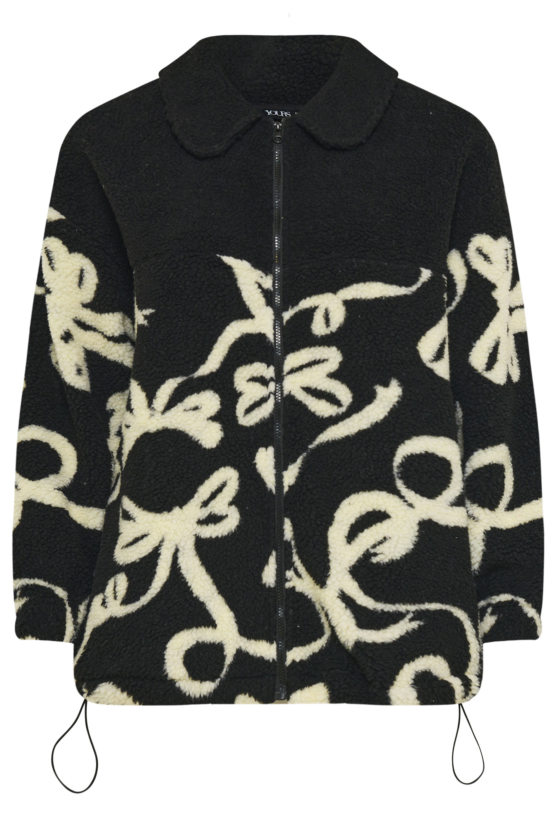 YOURS Plus Size Black Abstract Print Teddy Fleece Jacket | Yours Clothing 5