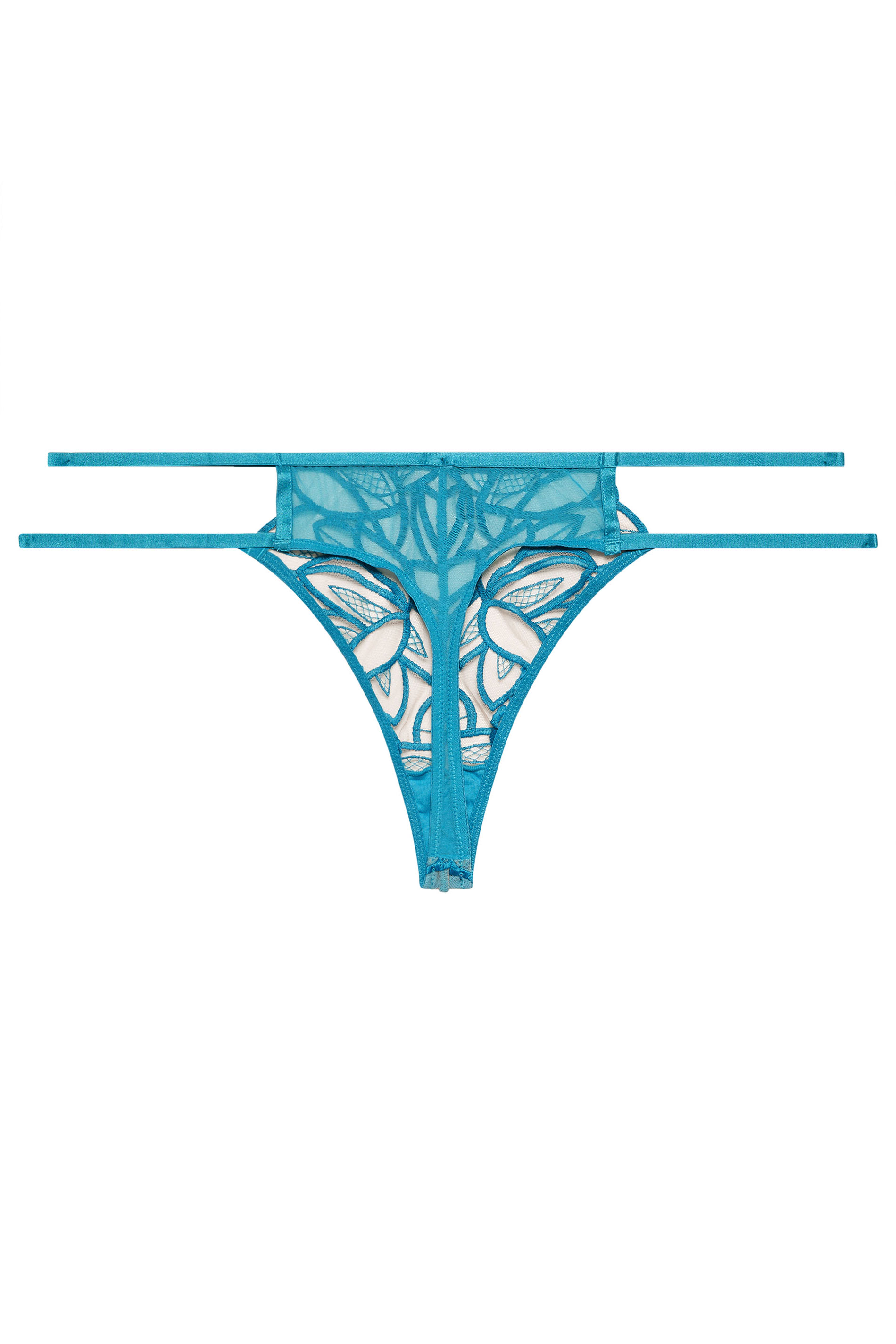 PLAYFUL PROMISES Teal Green Floral Embroidered Thong 6