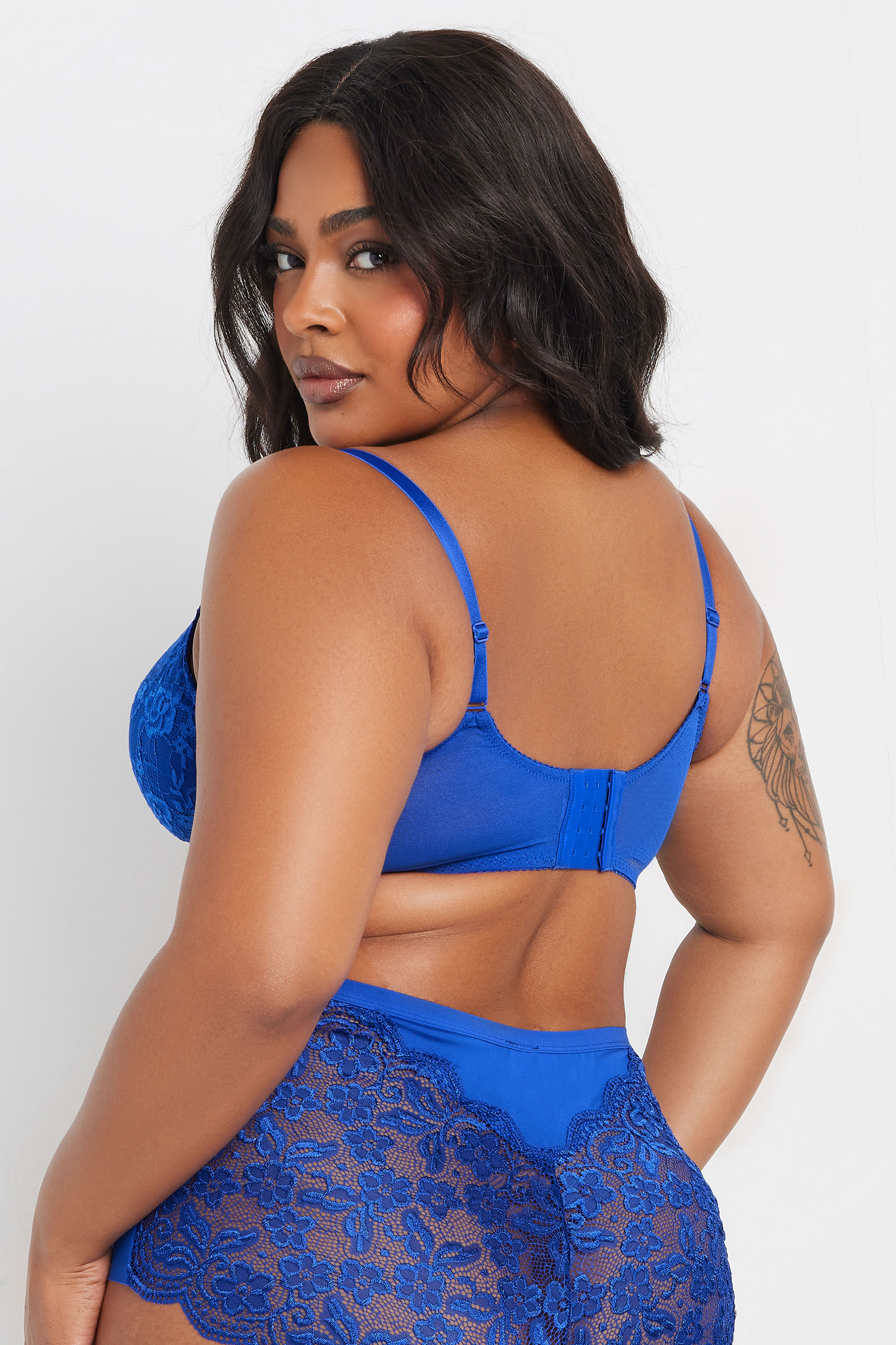 YOURS Plus Size Cobalt Blue Stretch Lace Non-Padded Underwired Balcony Bra | Yours Clothing 4