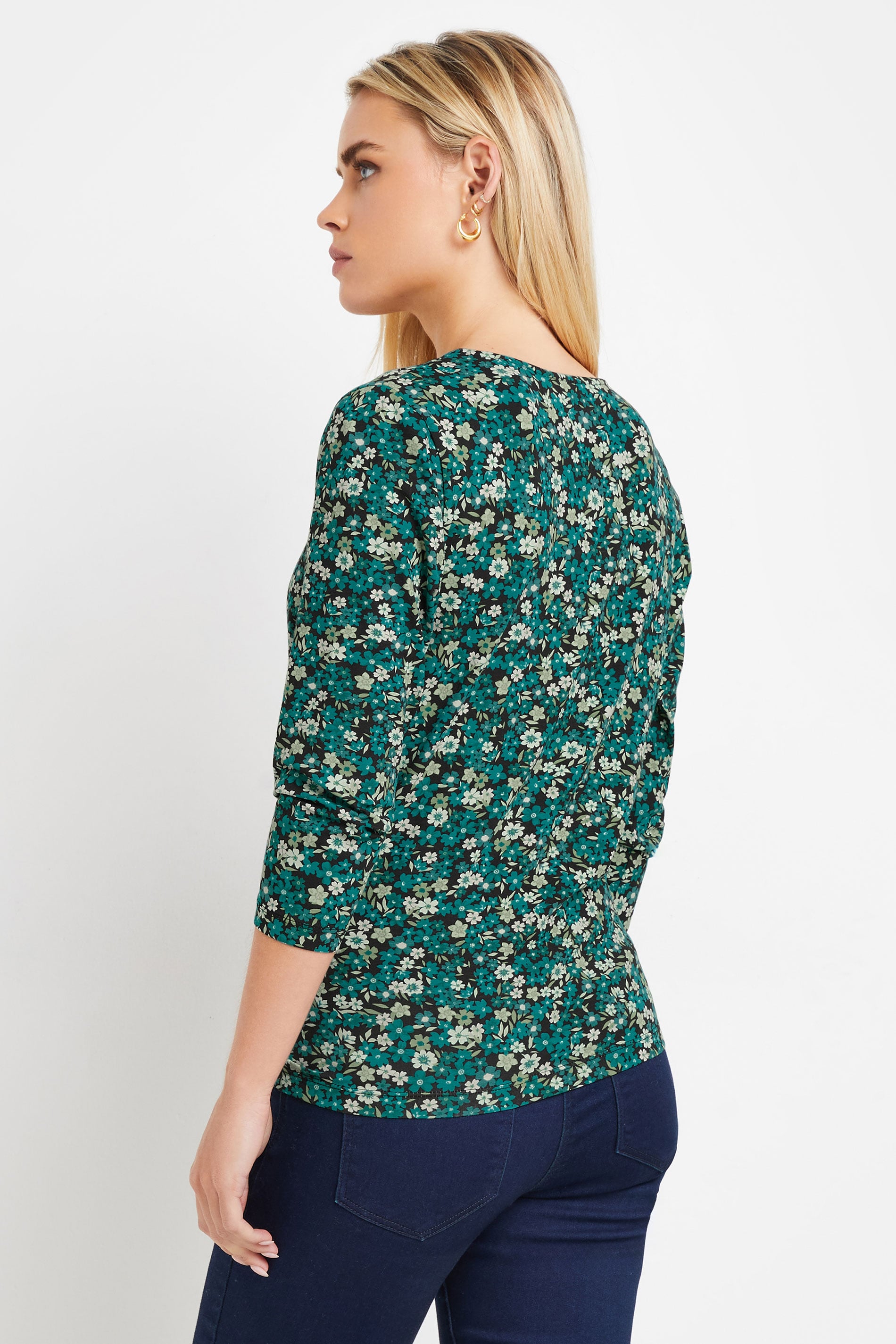 M&Co Petite Green Ditsy Floral Wrap Top | M&Co 2