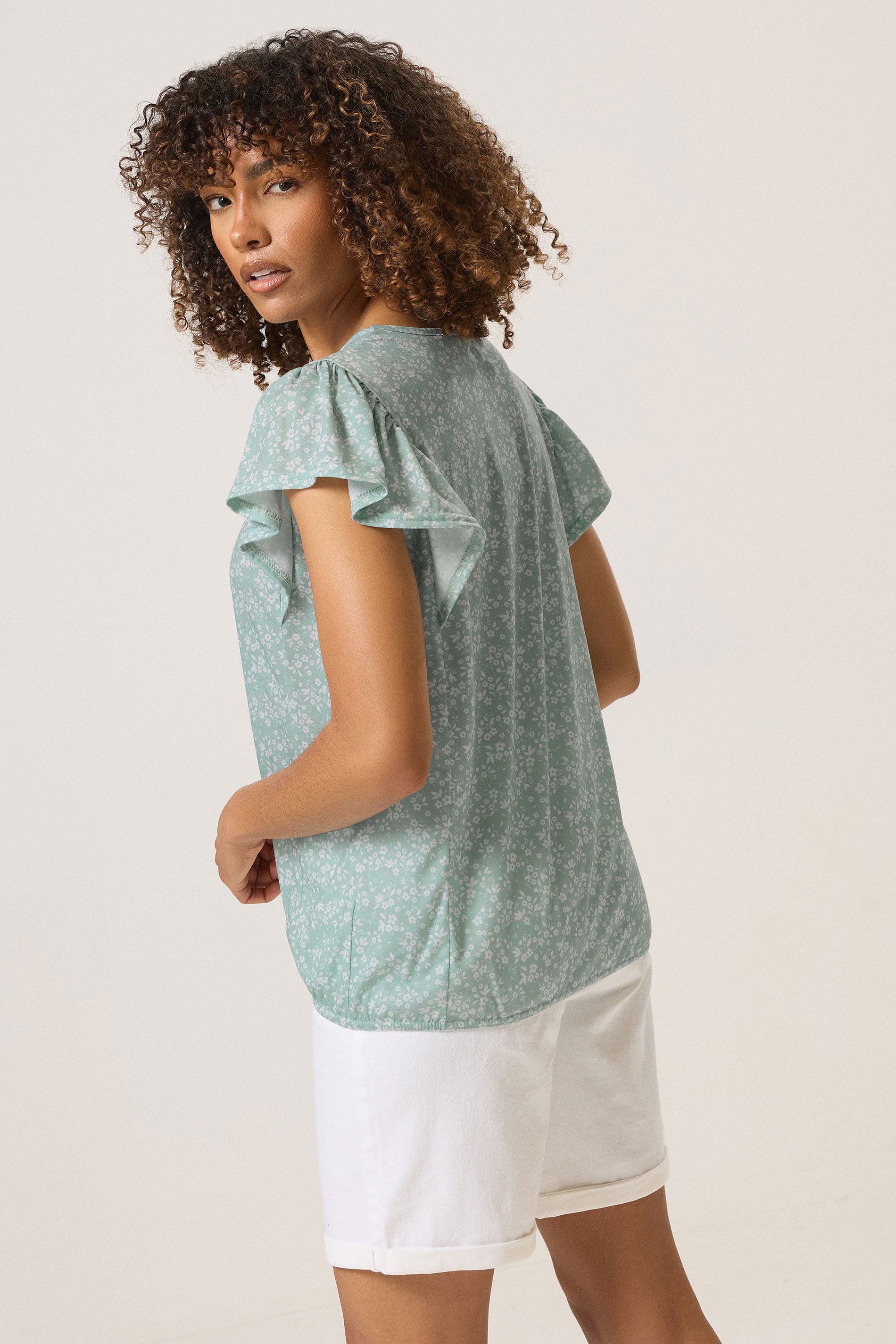 M&Co Sage Green Ditsy Floral Frill Top | M&Co 2
