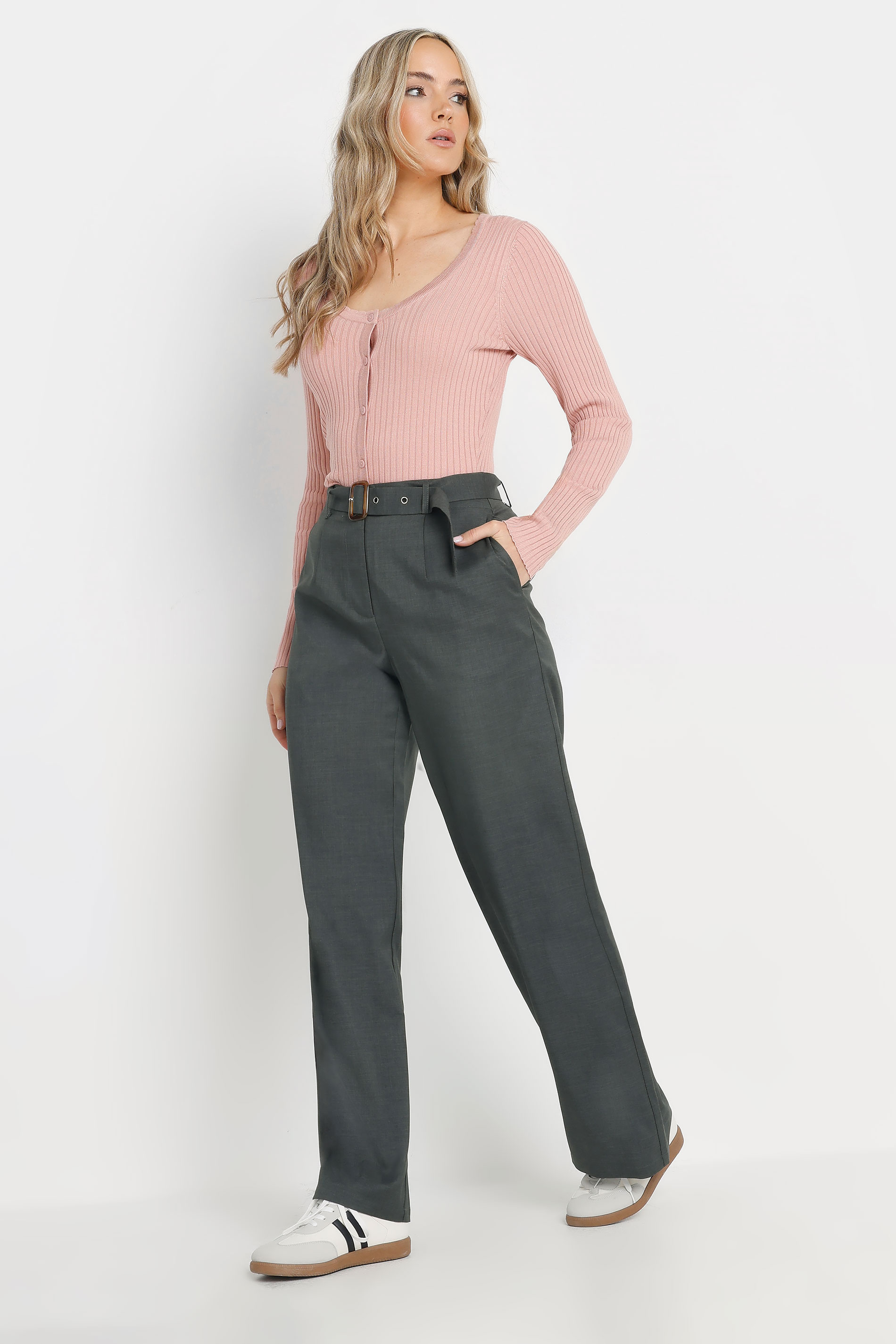 LTS Tall Charcoal Grey Buckle Belt Wide Leg Trousers | Long Tall Sally 3