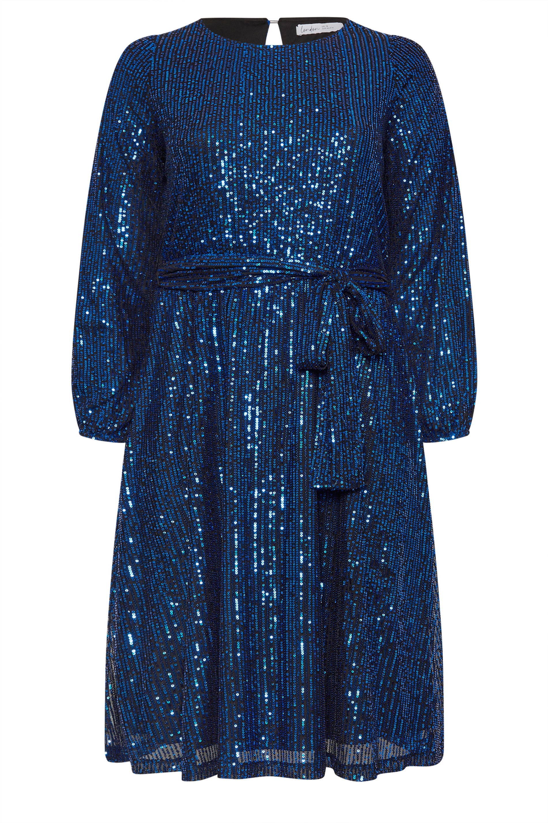 YOURS LONDON Plus Size Blue Sequin Skater Midi Dress | Yours Clothing 5