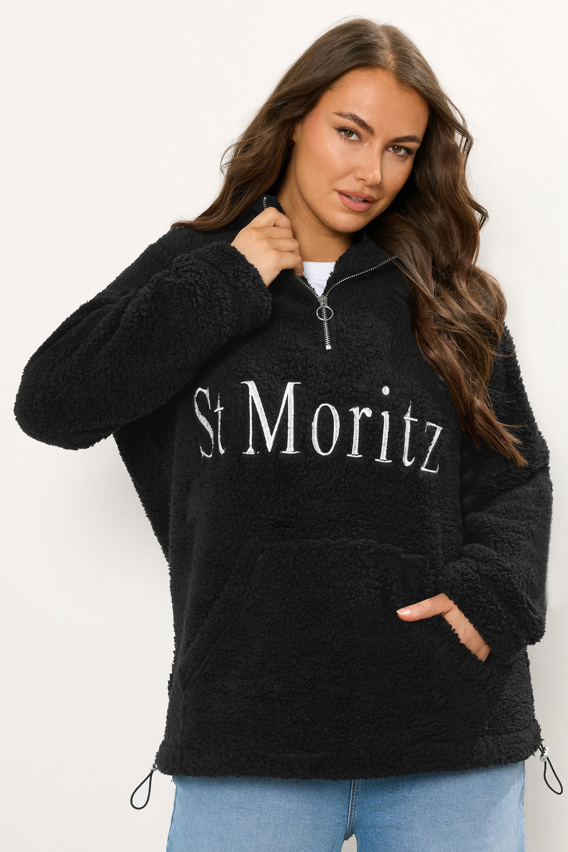 YOURS Plus Size Black 'St Moritz' Teddy Borg Fleece | Yours Clothing 1
