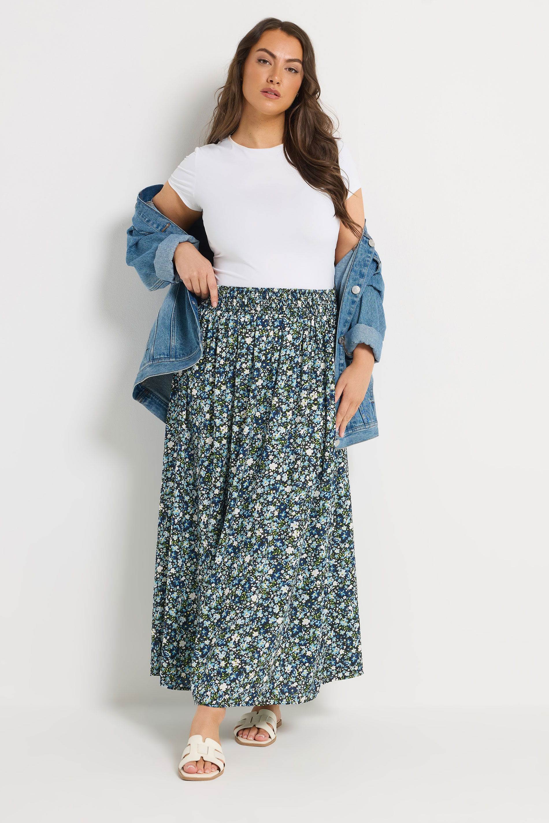YOURS Plus Size Blue Ditsy Floral Midaxi Skirt | Yours Clothing 3