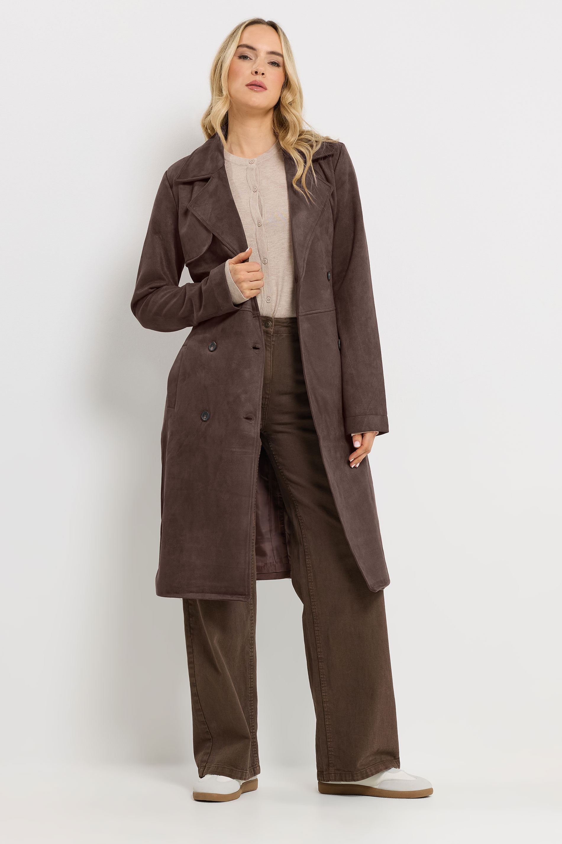 LTS Tall Women's Chocolate Brown Faux Suede Trench Coat | Long Tall Sally 2