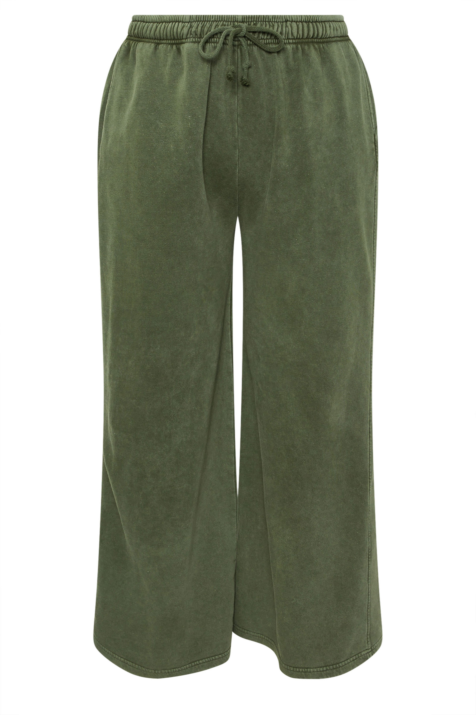 YOURS Plus Size Khaki Green Washed Wide Leg Joggers | Yours Clothing 5