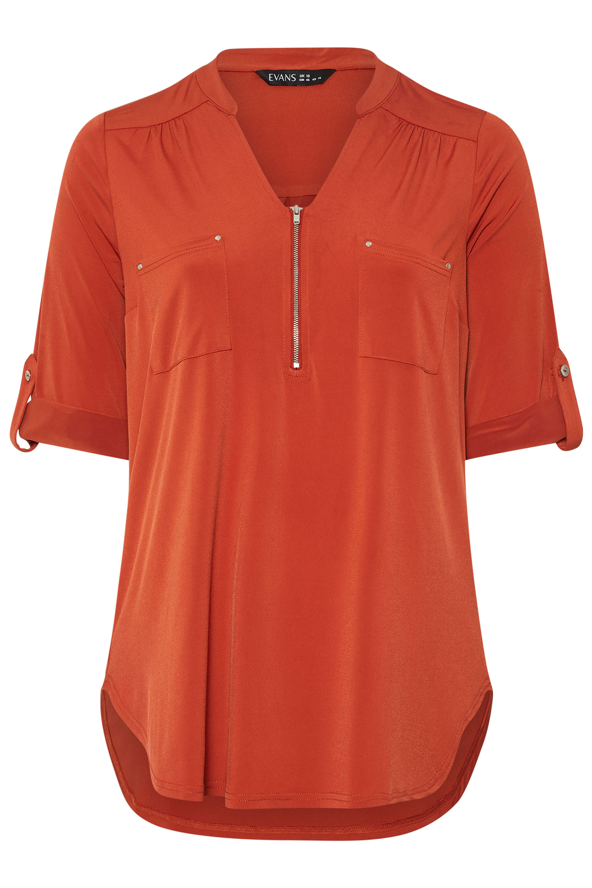 EVANS Plus Size Orange Zip Front Jersey Blouse | Evans  5