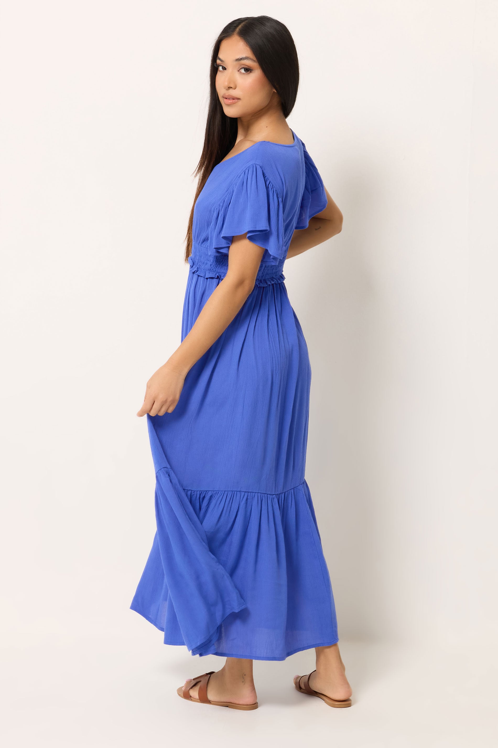 M&Co Petite Cobalt Blue Shirred Waist Maxi Dress | M&Co 2