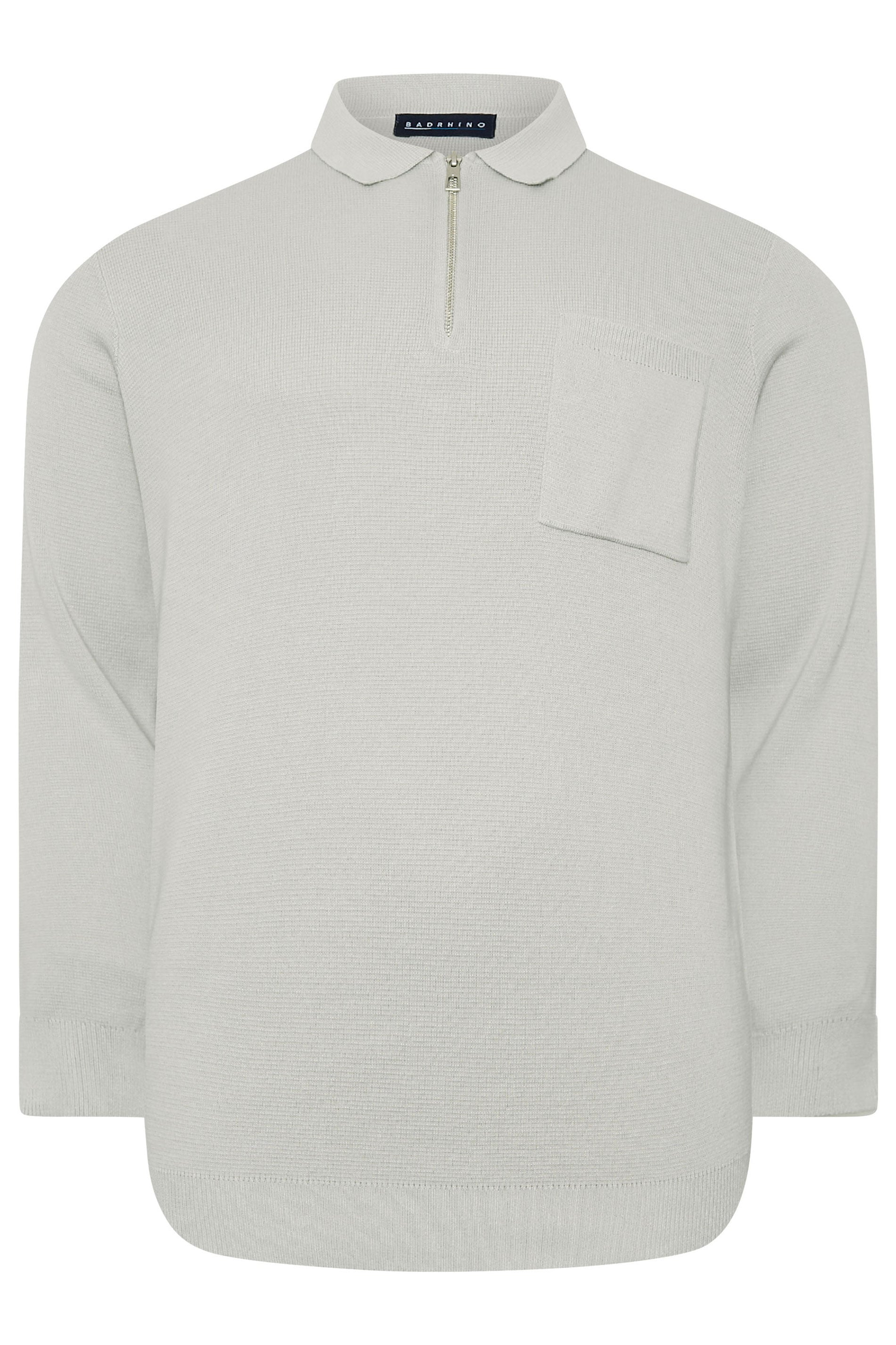 BadRhino Big & Tall Grey Milano Knit Quarter Zip Jumper | BadRhino 2