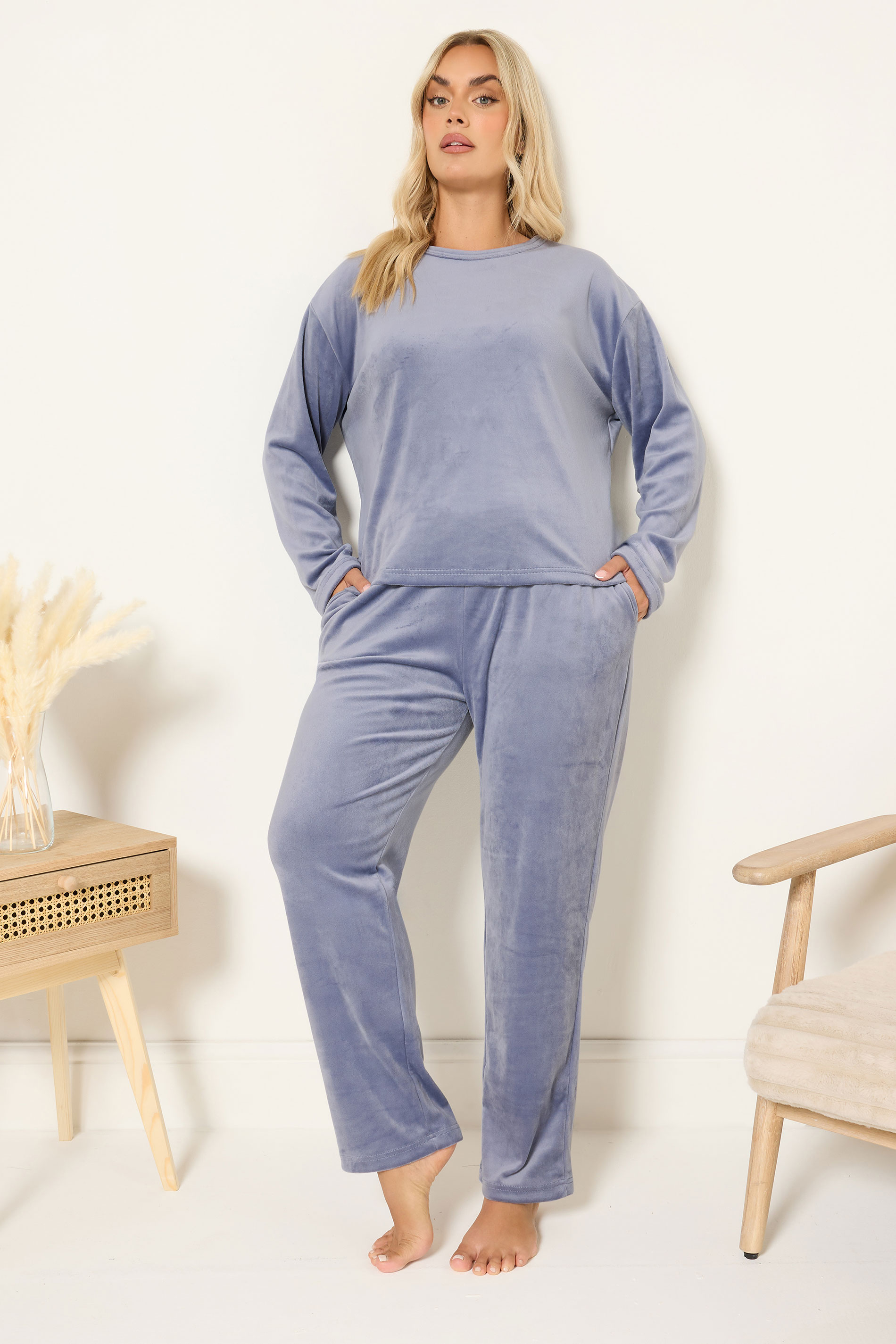 YOURS Plus Size Blue Super Luxe Pyjama Set | Yours Clothing 3
