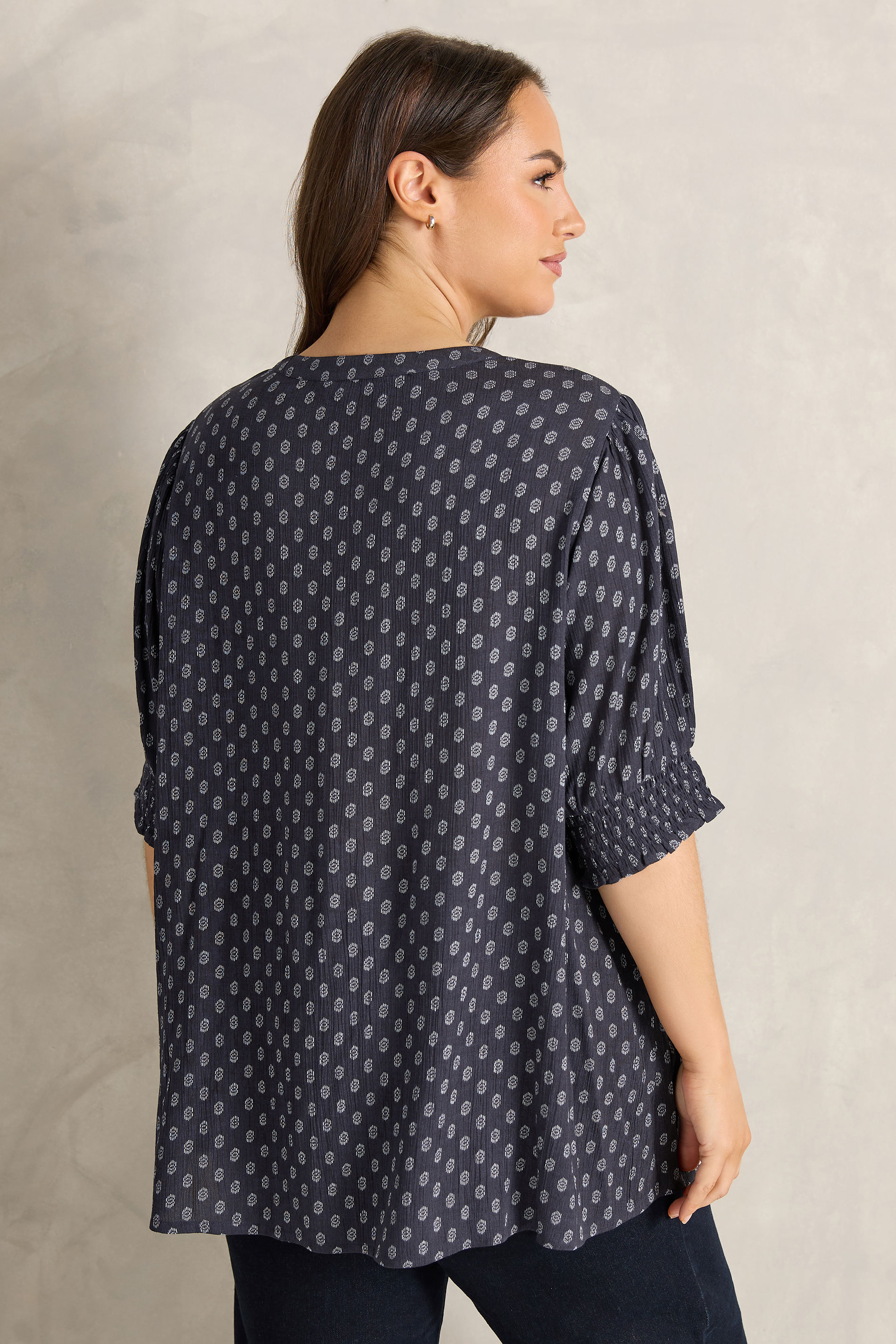EVANS Plus Size Navy Blue Dobby Tie Neck Pintuck Blouse | Evans 4