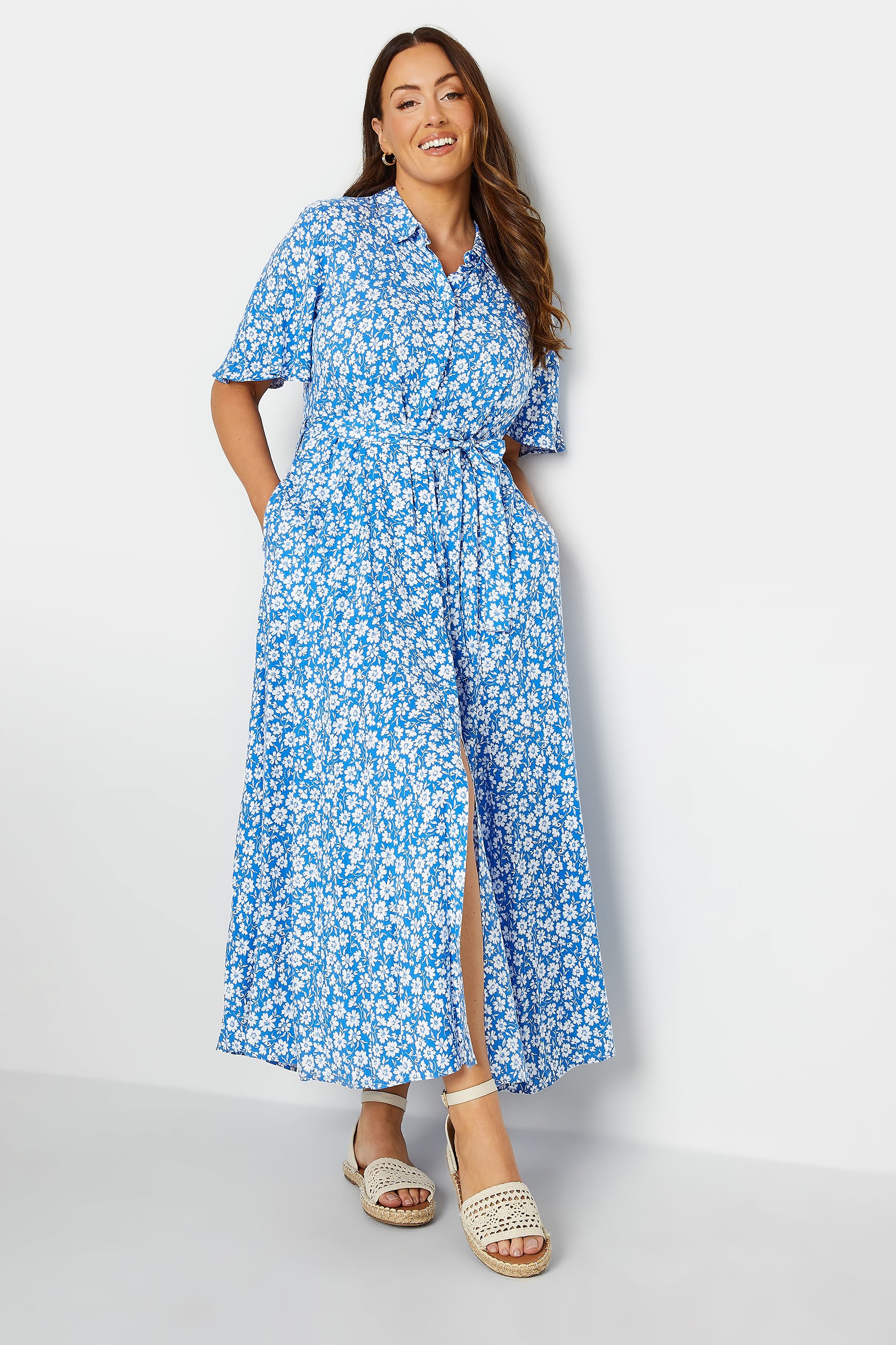 M&Co Blue Floral Print Maxi Shirt Dress | M&Co 1