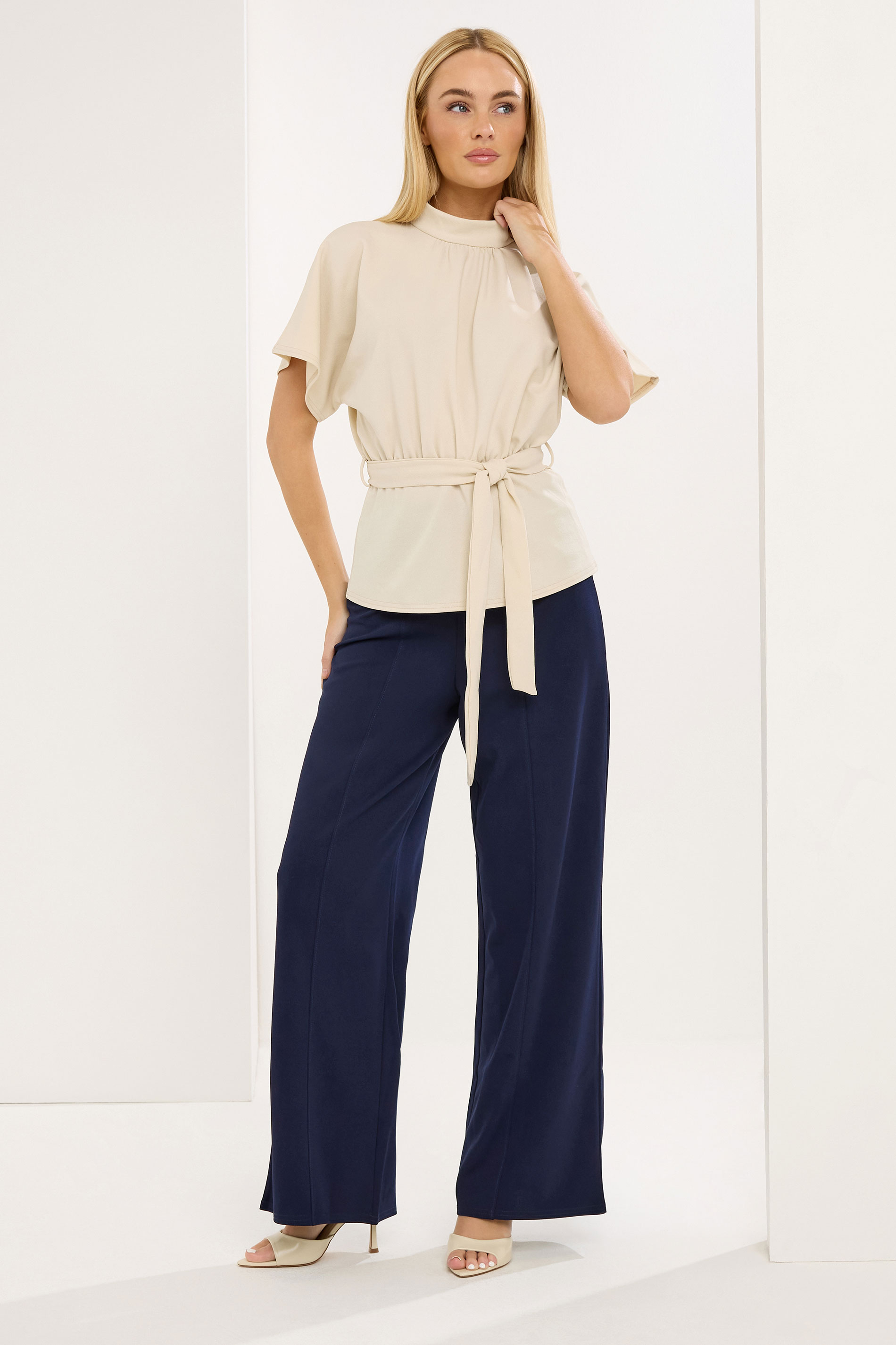 STAR Navy Blue Seam Detail Wide Leg Trousers | StarByJM 3