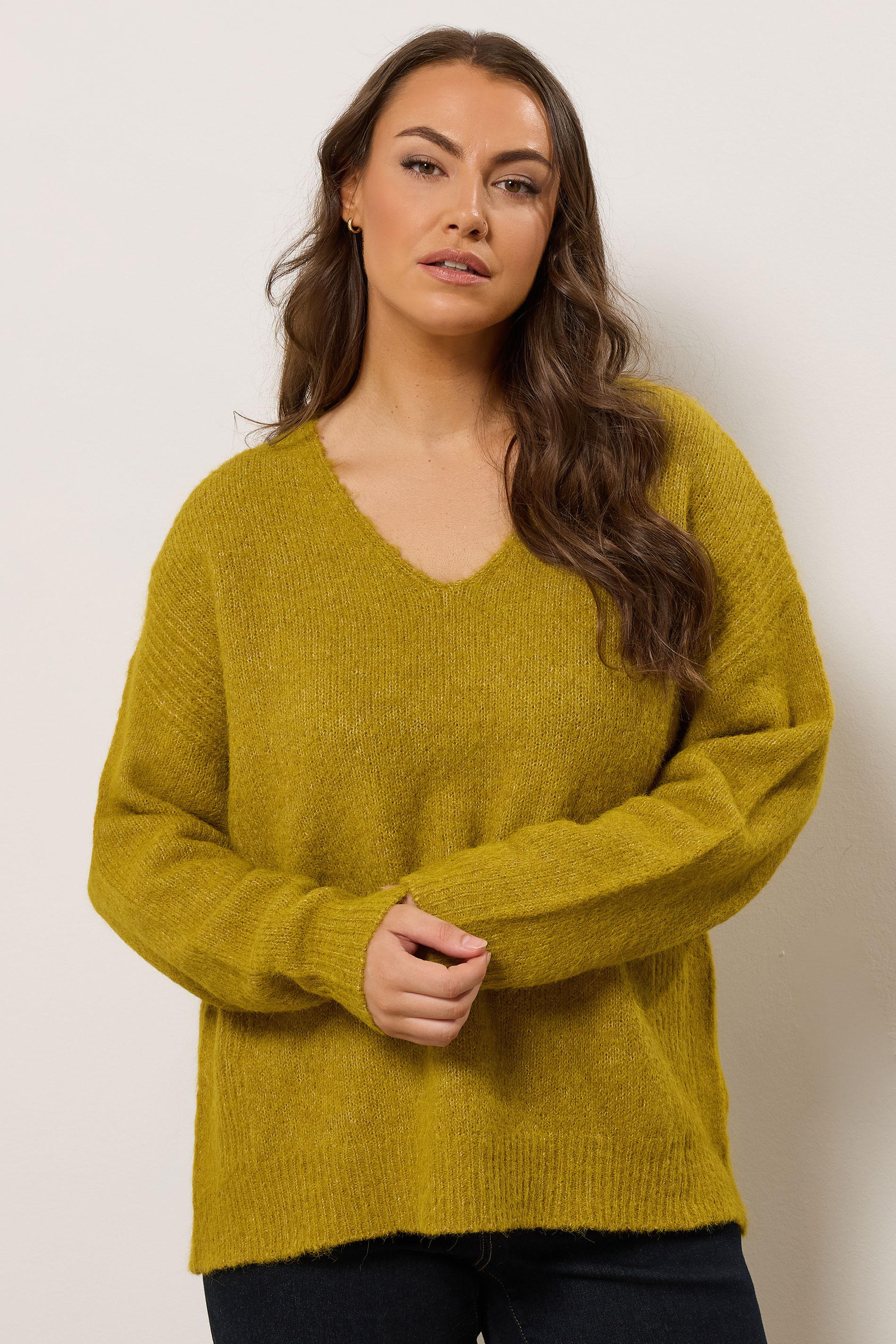 EVANS Plus Size Green Knitted V-Neck Jumper | Evans  2