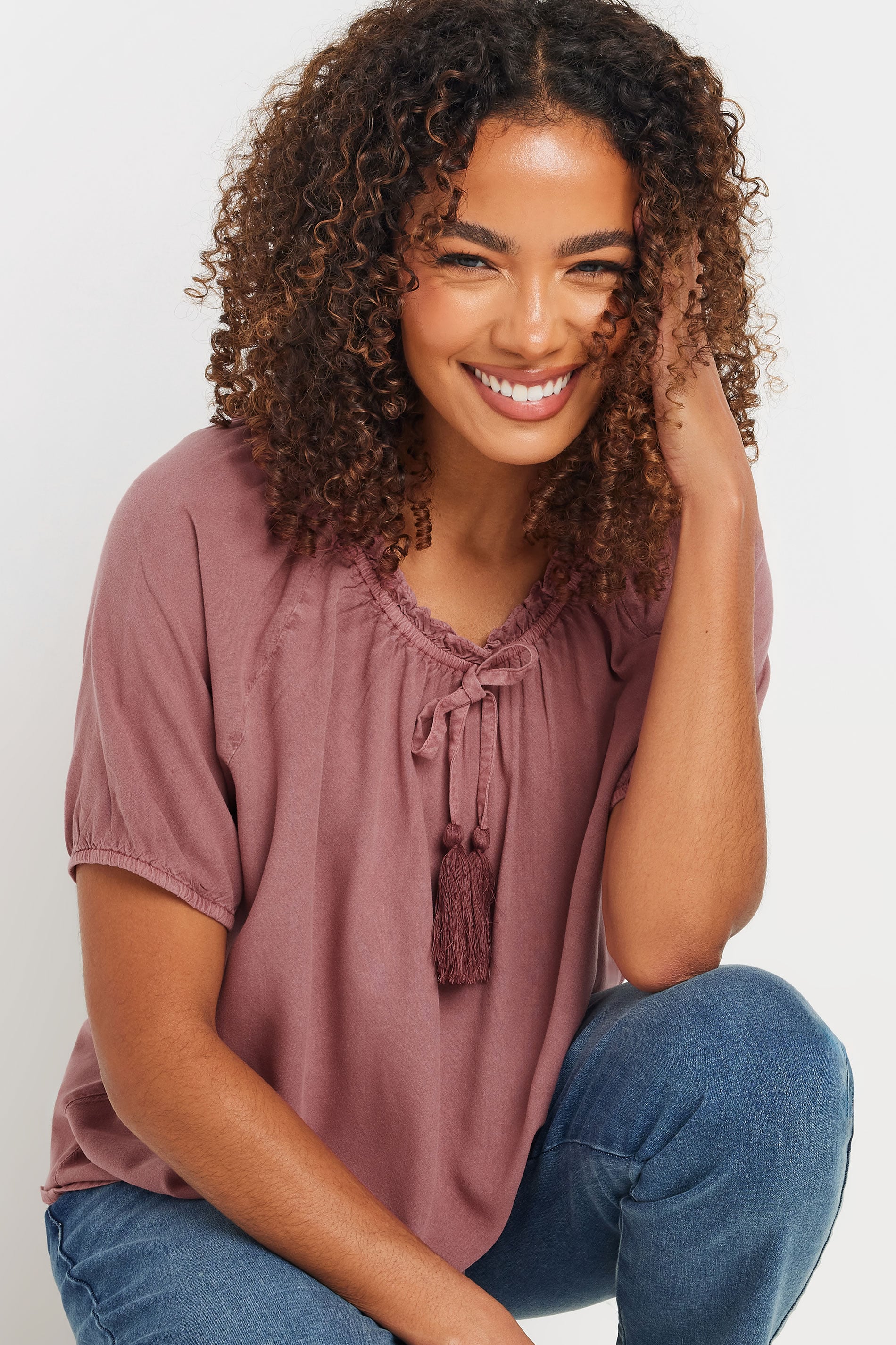 M&Co Pink Short Sleeve Tie Neck Blouse | M&Co 4