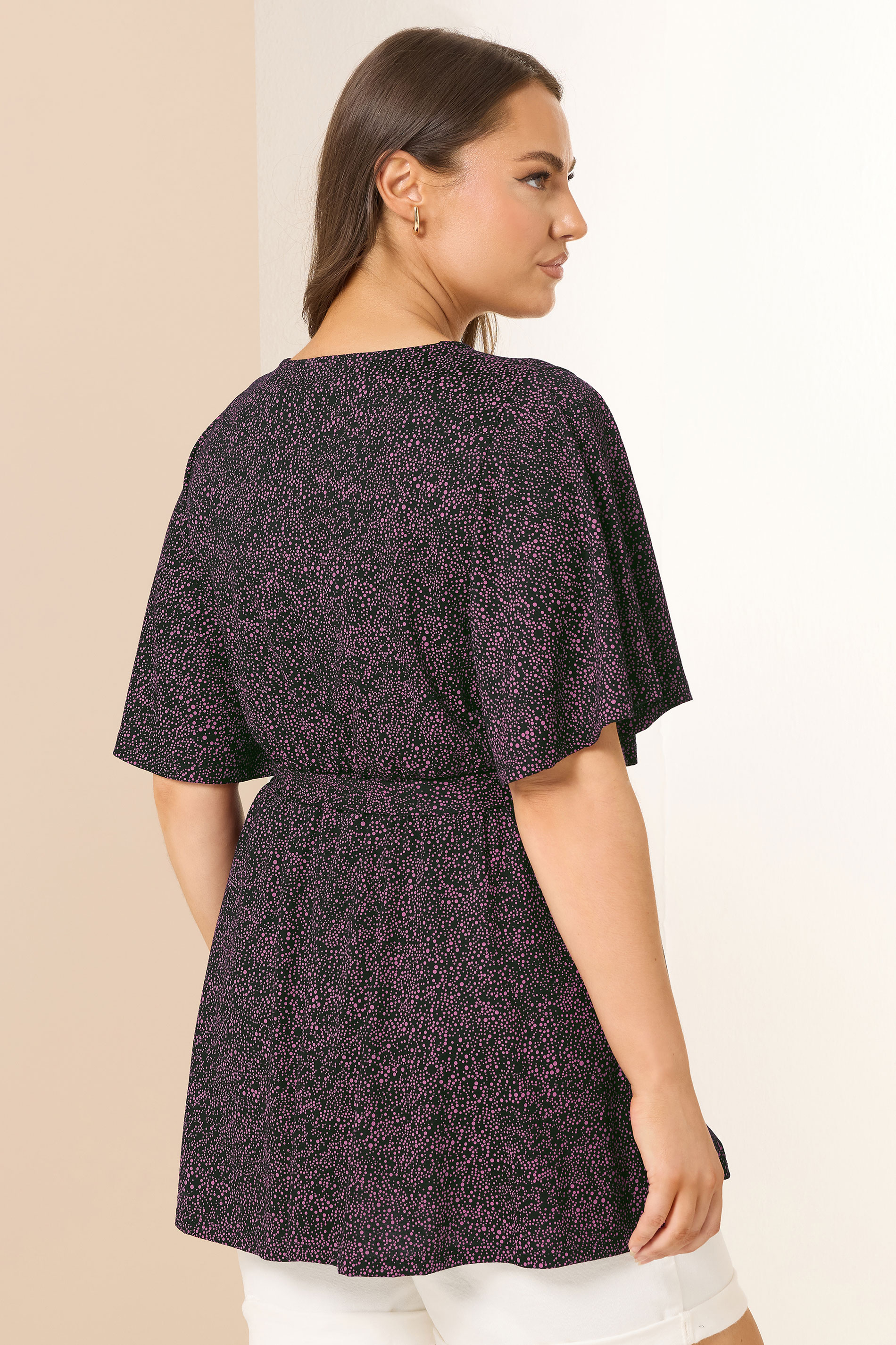YOURS Plus Size Black Dot Print Wrap Top | Yours Clothing 2