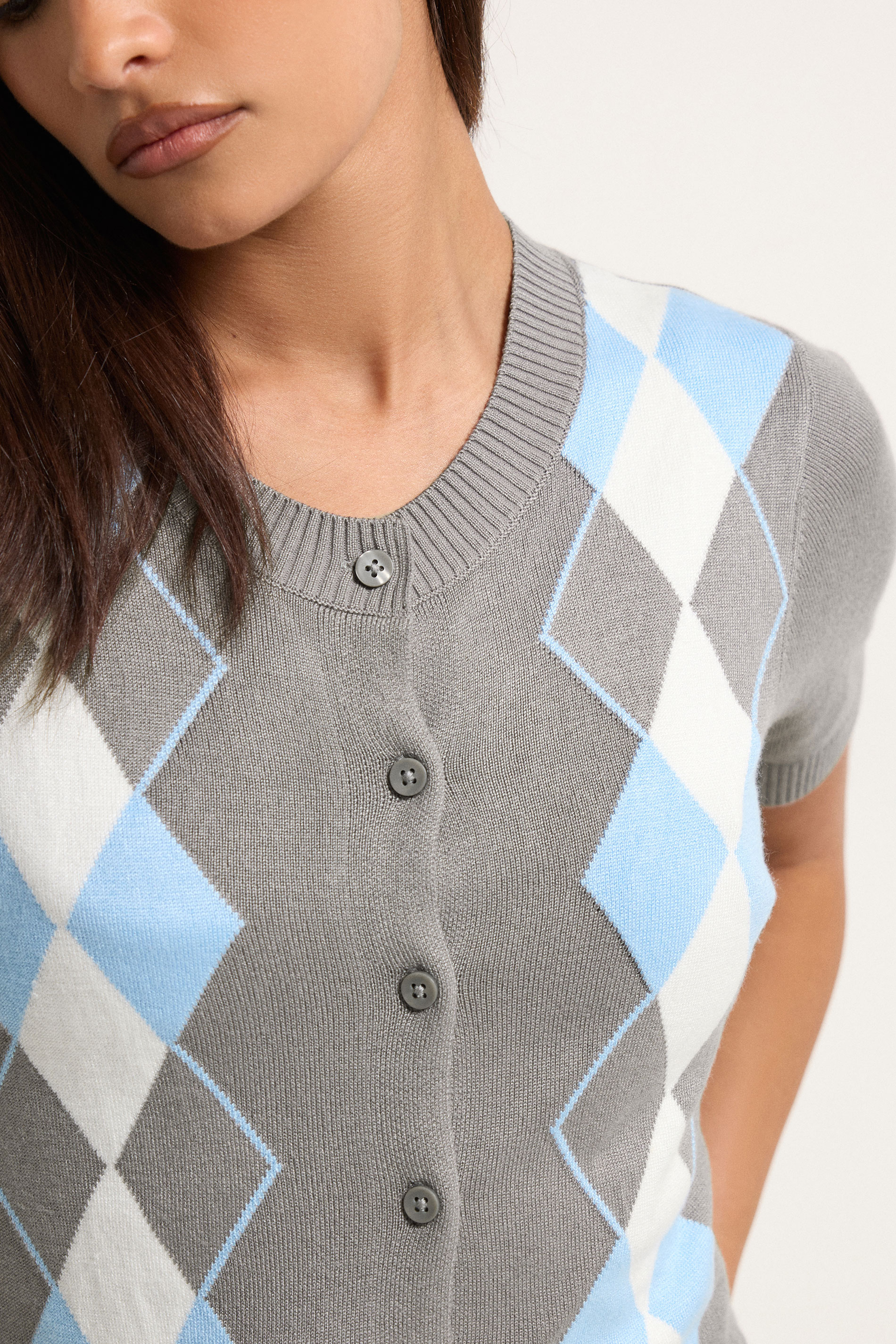 PixieGirl Petite Women's Grey Argyle Cardigan | PixieGirl 5