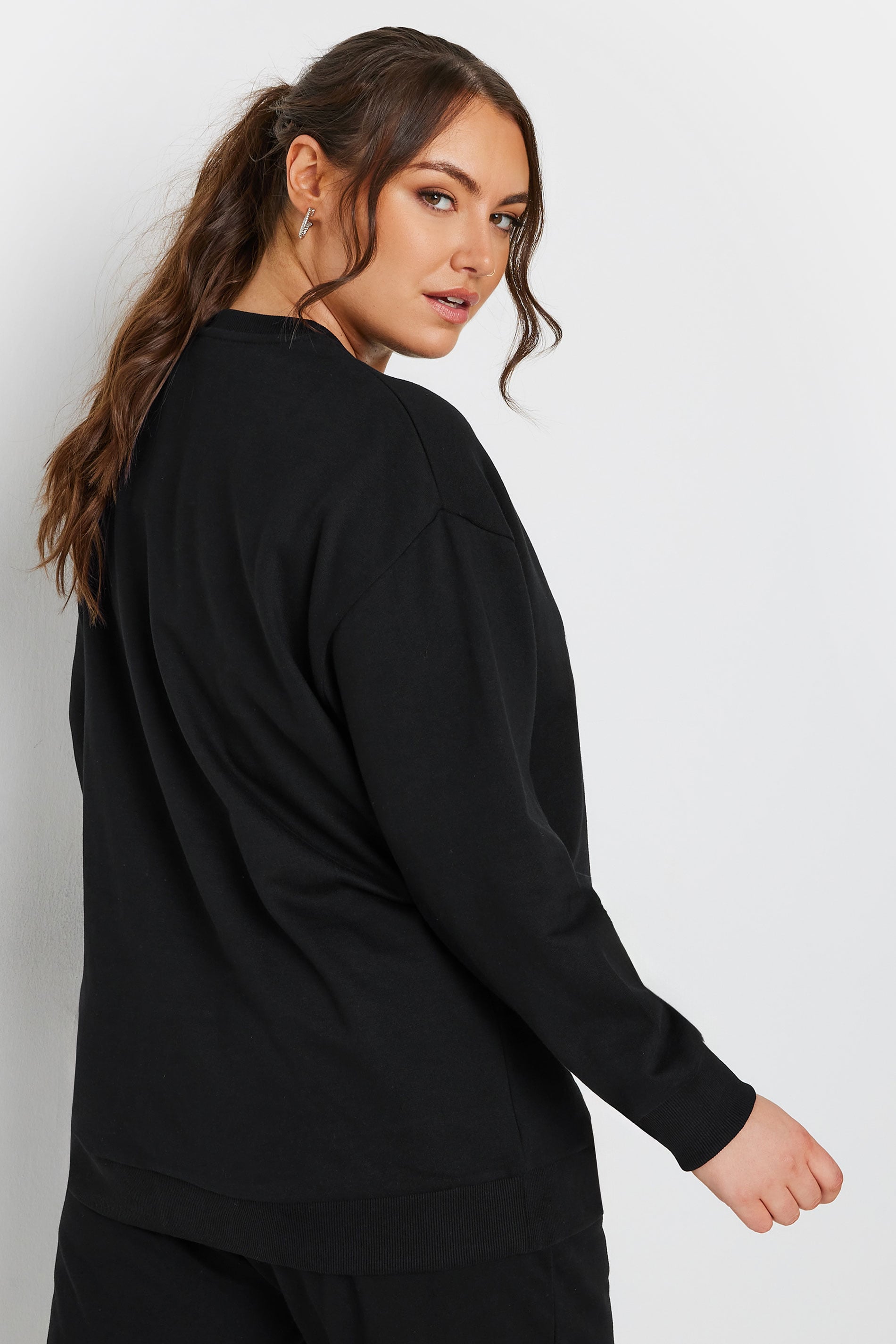 YOURS Plus Size Black Long Sleeve Crew Neck Sweatshirt | Yours Clothing 2